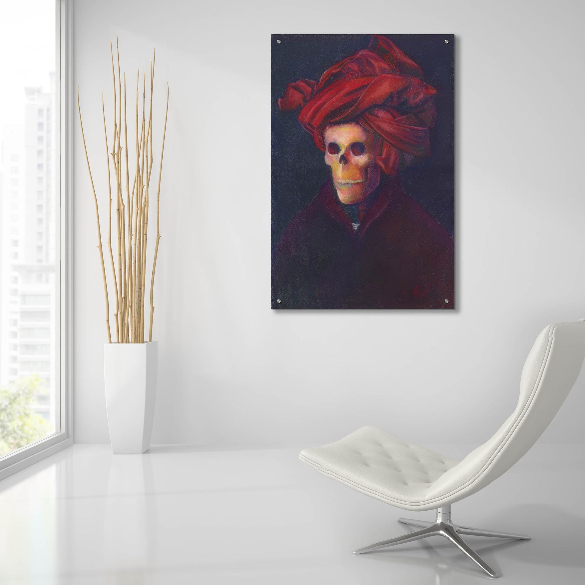 Epic Art 'Skelly In The Red Turban' by Marie Marfia Fine Art, Acrylic Glass Wall Art,24x36