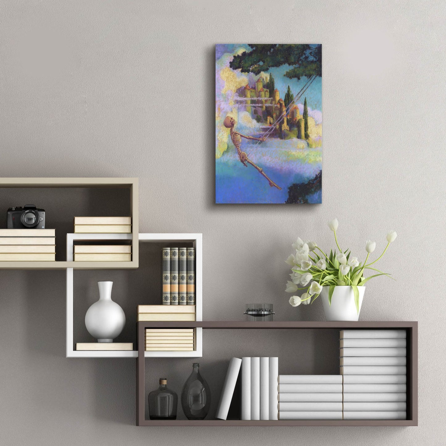Epic Art 'Swingin-Skelly' by Marie Marfia Fine Art, Acrylic Glass Wall Art,16x24