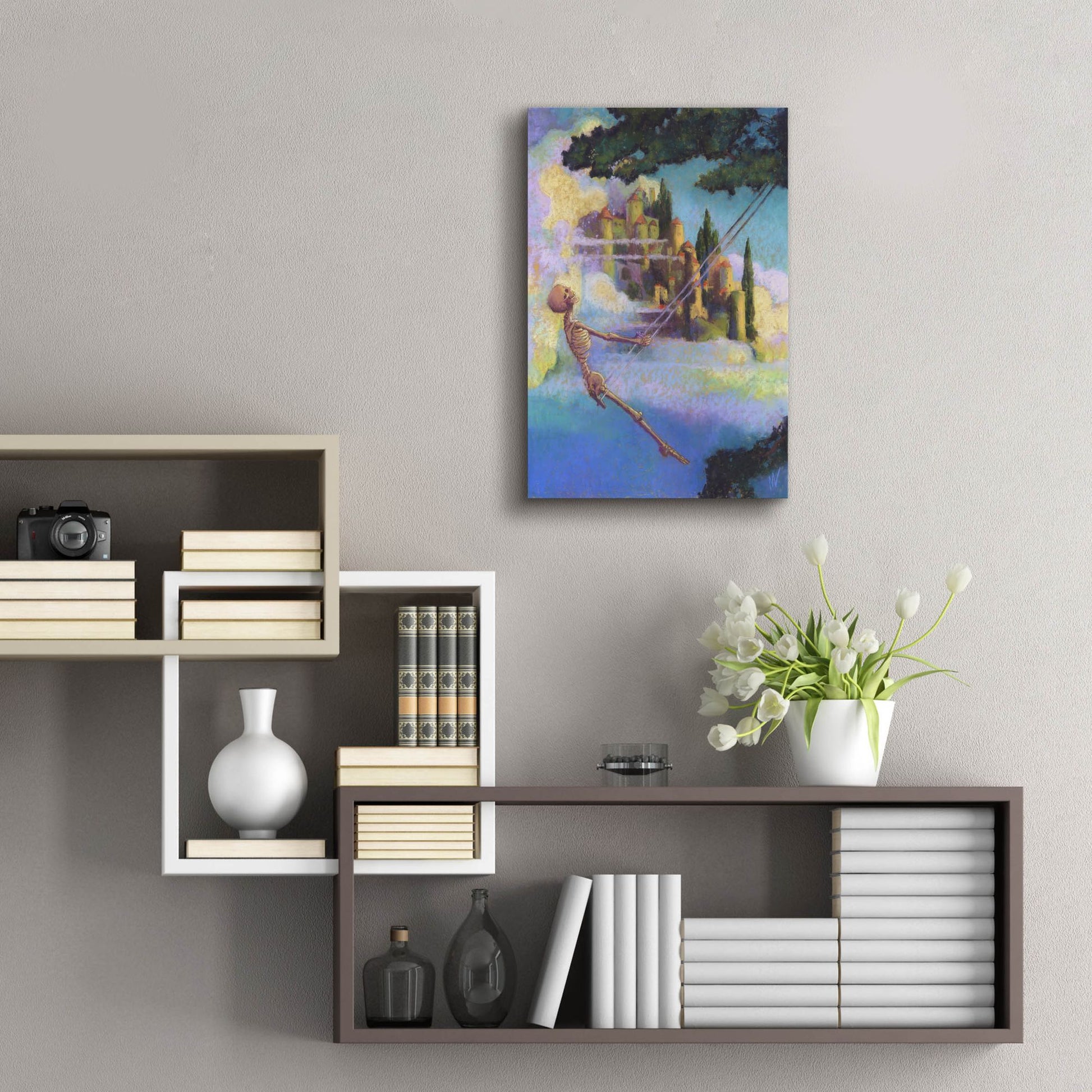 Epic Art 'Swingin-Skelly' by Marie Marfia Fine Art, Acrylic Glass Wall Art,16x24