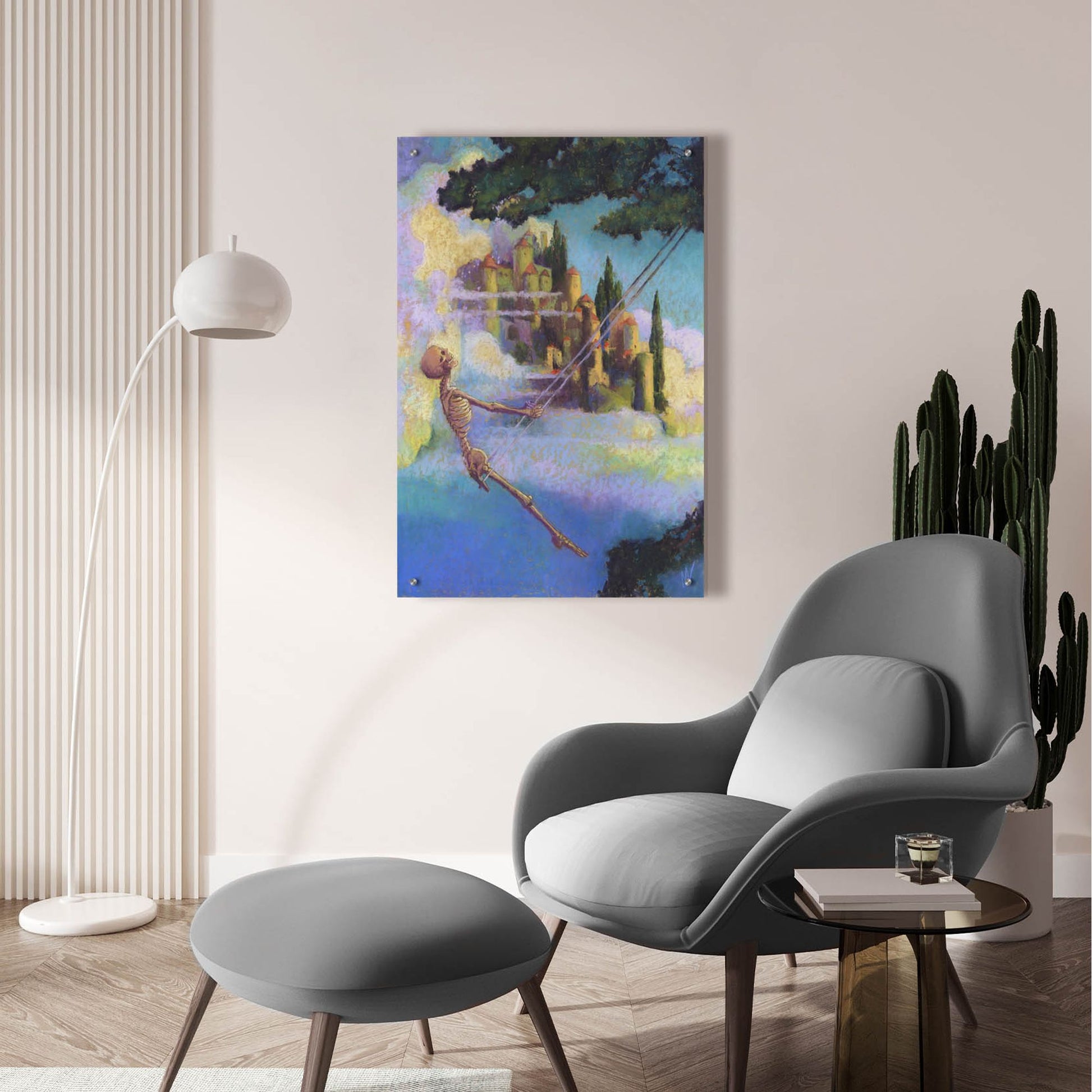 Epic Art 'Swingin-Skelly' by Marie Marfia Fine Art, Acrylic Glass Wall Art,24x36