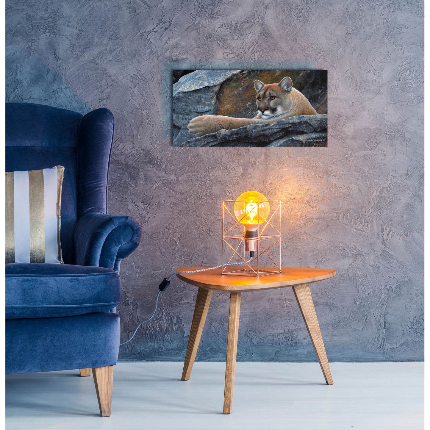 Epic Art 'Between a Rock and a Hard Place - Cougar' by Mark Mueller Wildlife Art, Acrylic Glass Wall Art,24x12