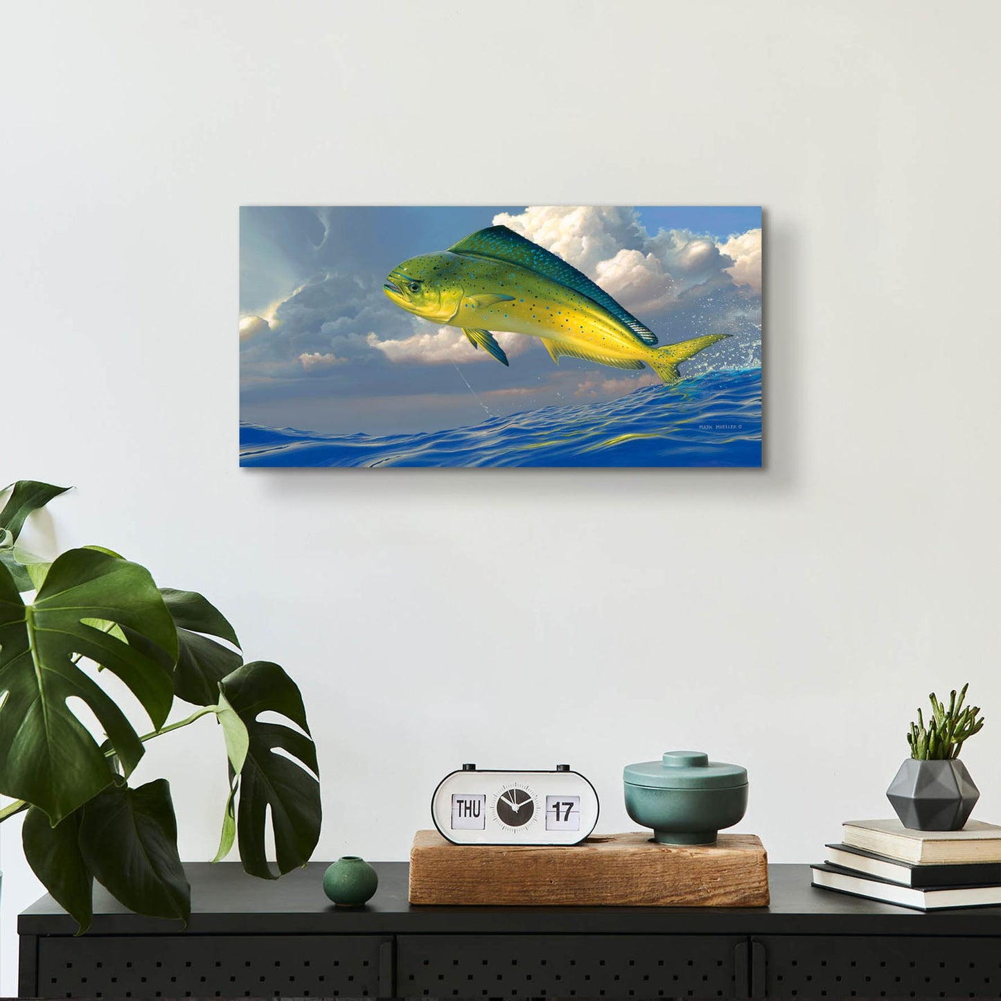 Epic Art 'Chicken Fight - Mahi Mahi' by Mark Mueller Wildlife Art, Acrylic Glass Wall Art,24x12