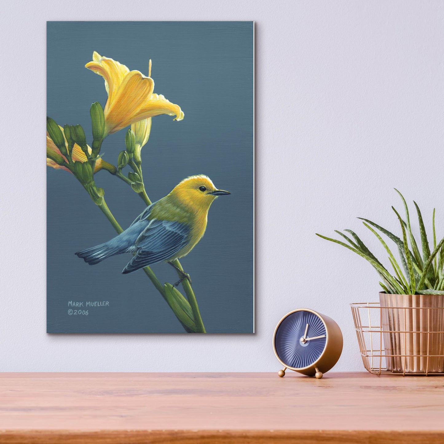 Epic Art 'Colors of Summer - Prothonotary Warbler' by Mark Mueller Wildlife Art, Acrylic Glass Wall Art,12x16