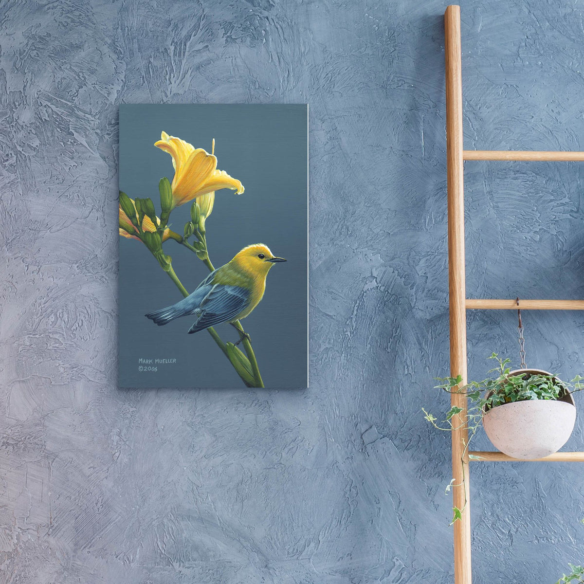 Epic Art 'Colors of Summer - Prothonotary Warbler' by Mark Mueller Wildlife Art, Acrylic Glass Wall Art,16x24