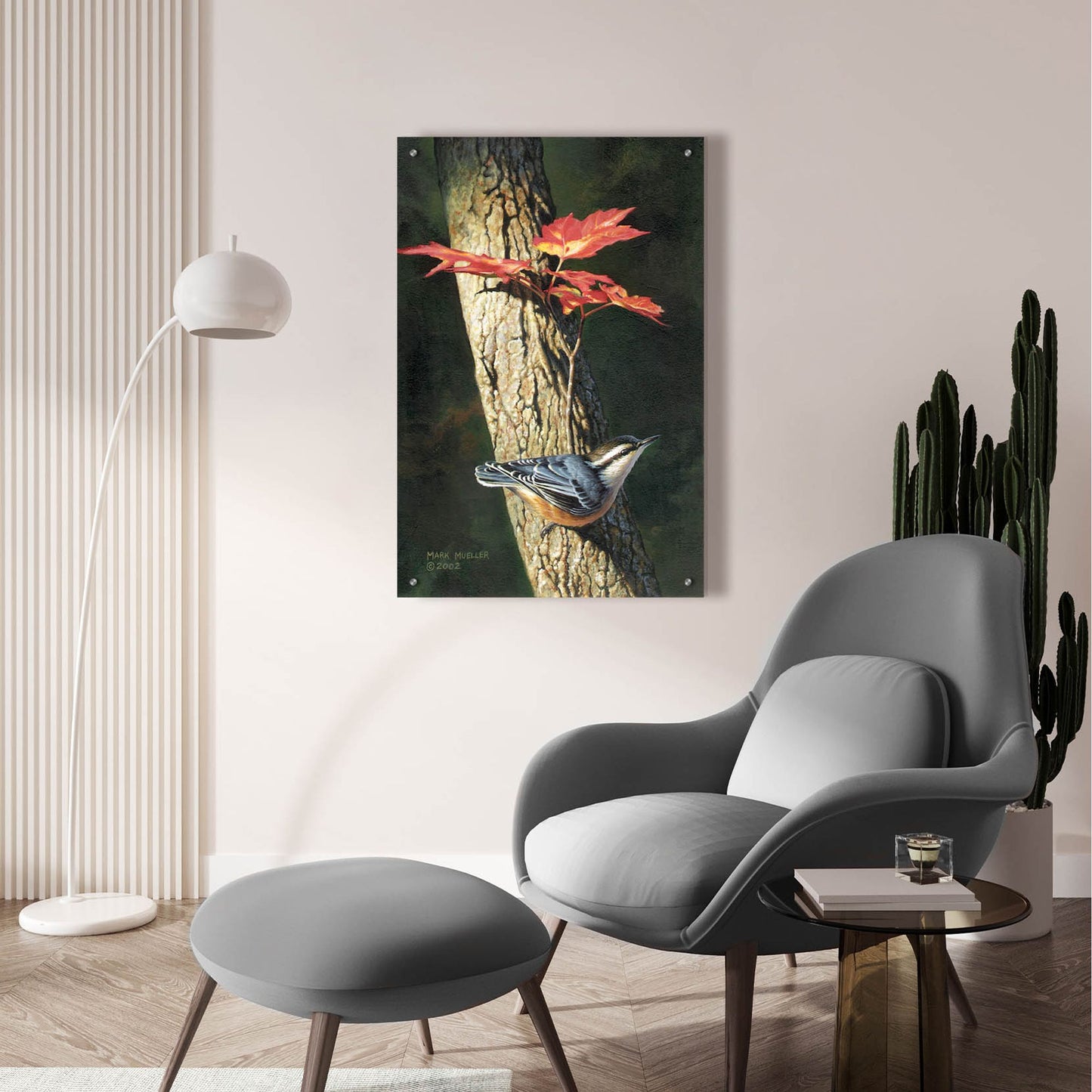 Epic Art 'Fall - Red-breasted Nuthatch' by Mark Mueller Wildlife Art, Acrylic Glass Wall Art,24x36