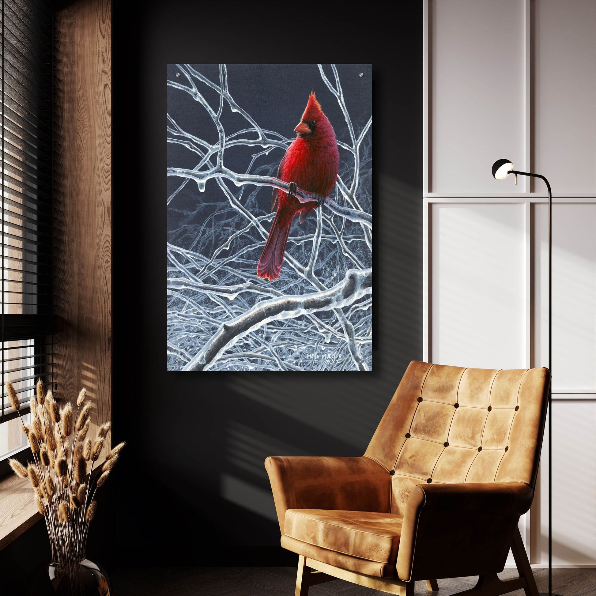 Epic Art 'Fire and Ice - Cardinal' by Mark Mueller Wildlife Art, Acrylic Glass Wall Art,24x36