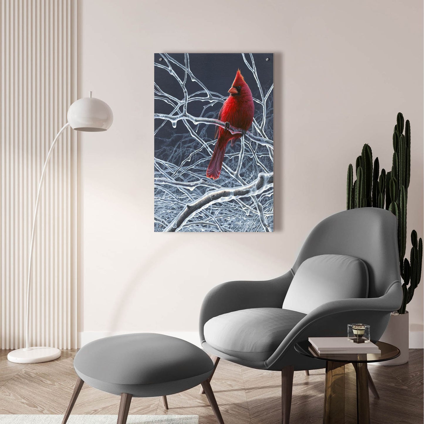 Epic Art 'Fire and Ice - Cardinal' by Mark Mueller Wildlife Art, Acrylic Glass Wall Art,24x36