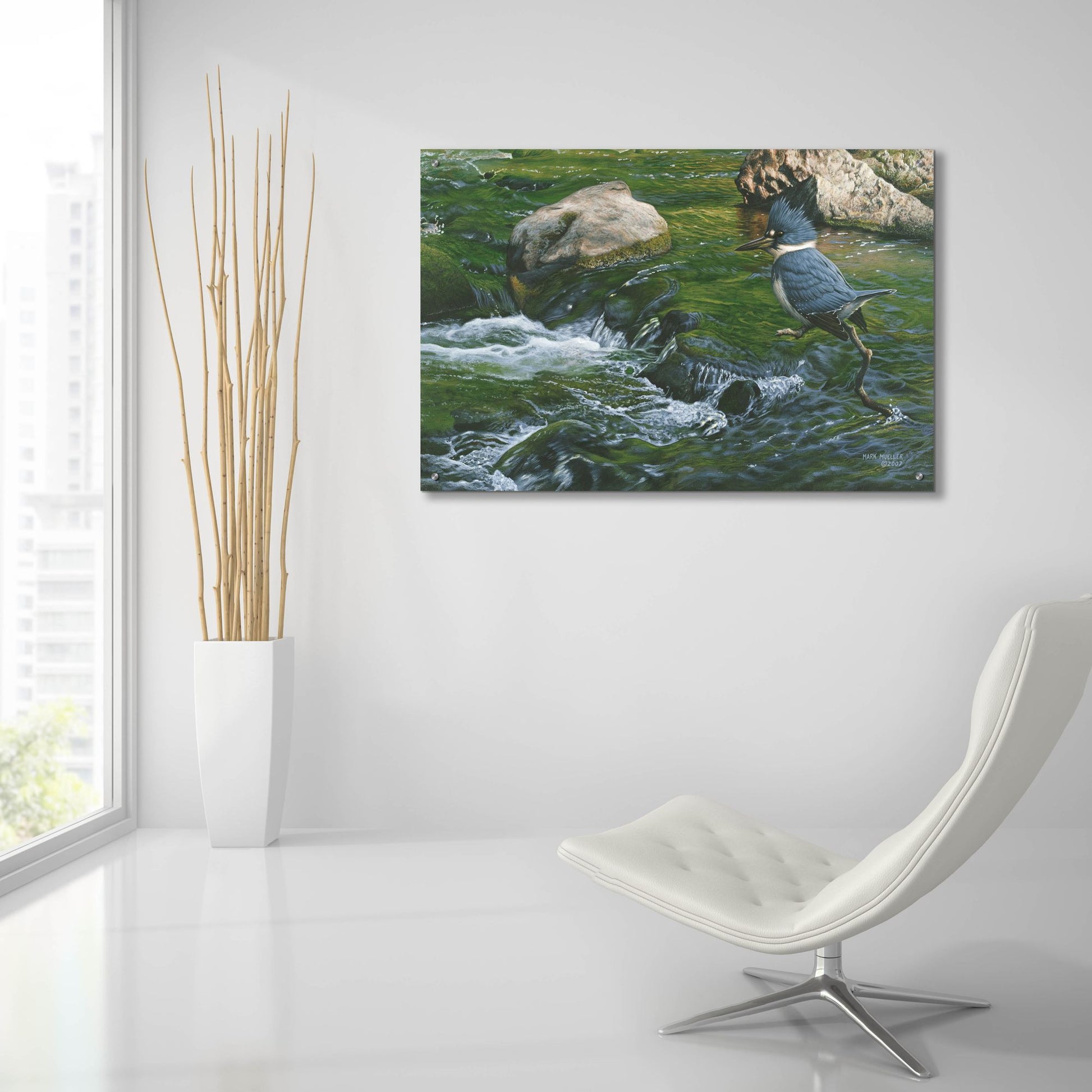 Epic Art 'Fishin' Hole - Kingfisher' by Mark Mueller Wildlife Art, Acrylic Glass Wall Art,36x24