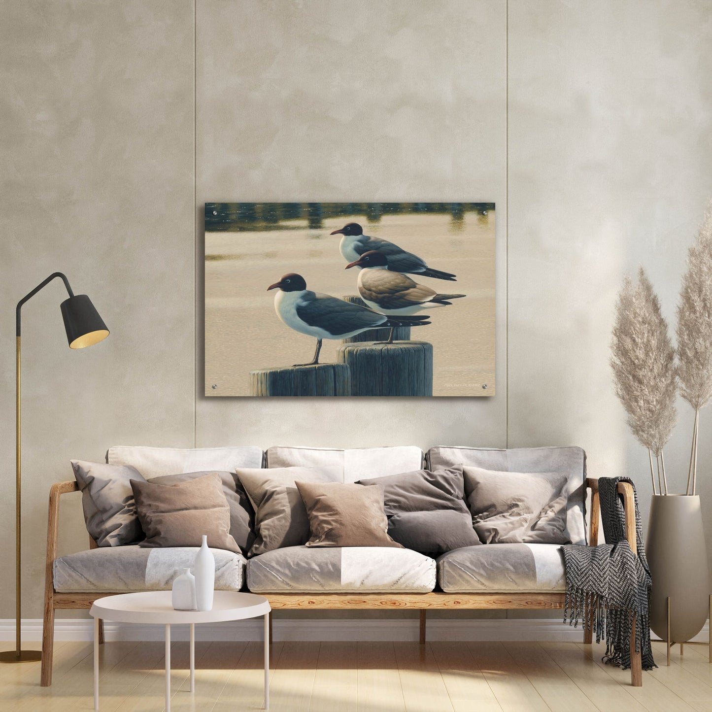 Epic Art 'Hazy Hot and Humid - Laughing Gulls' by Mark Mueller Wildlife Art, Acrylic Glass Wall Art,36x24