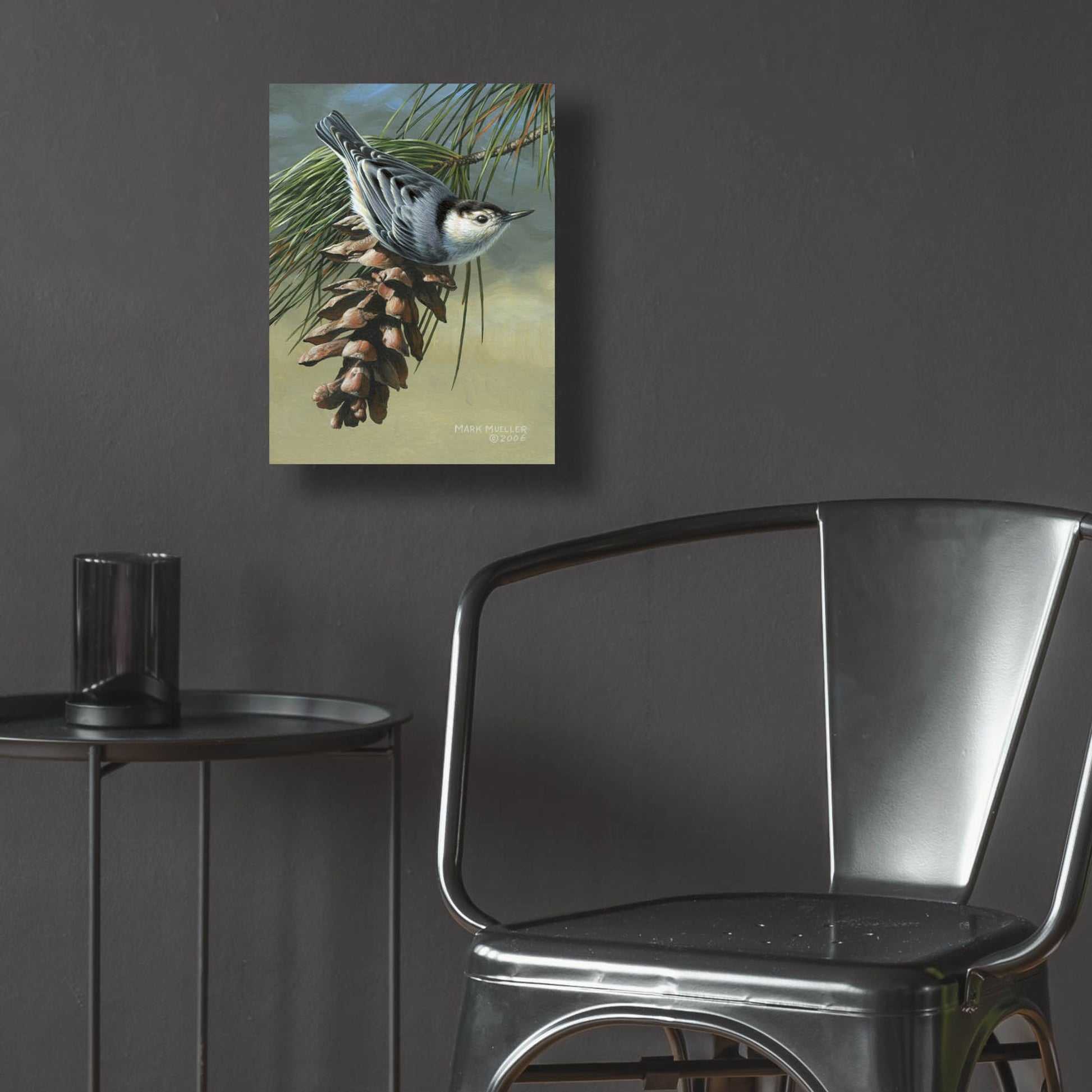 Epic Art 'Pine Cone Perch - White-breasted Nuthatch' by Mark Mueller Wildlife Art, Acrylic Glass Wall Art,12x16