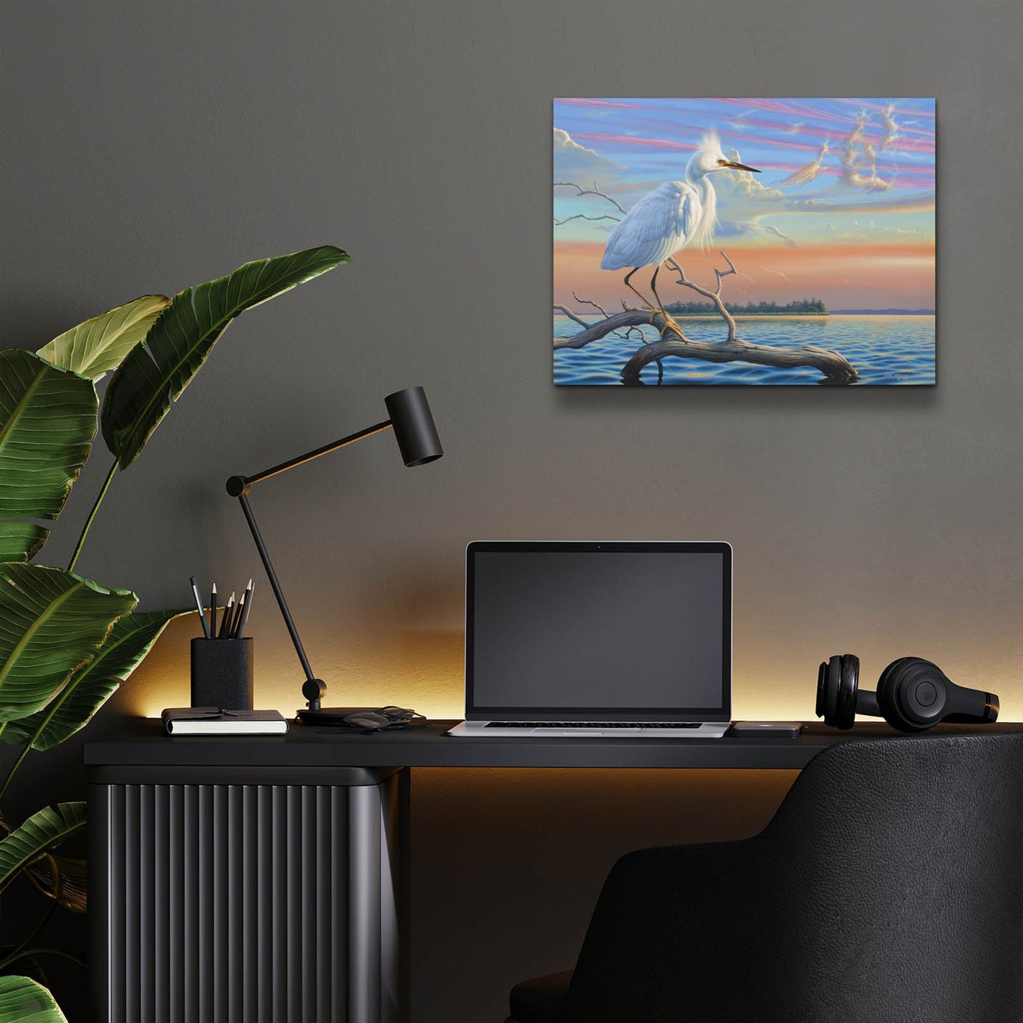 Epic Art 'Reflections - Snowy Egret' by Mark Mueller Wildlife Art, Acrylic Glass Wall Art,16x12