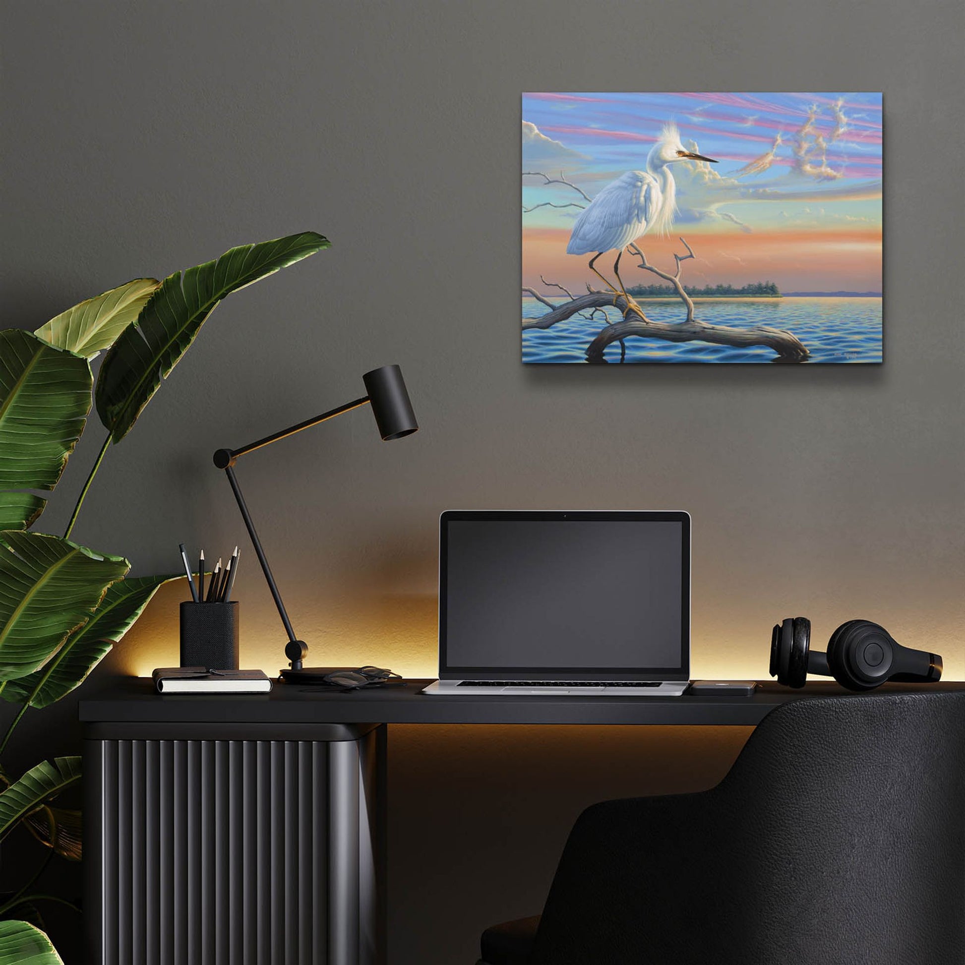 Epic Art 'Reflections - Snowy Egret' by Mark Mueller Wildlife Art, Acrylic Glass Wall Art,16x12