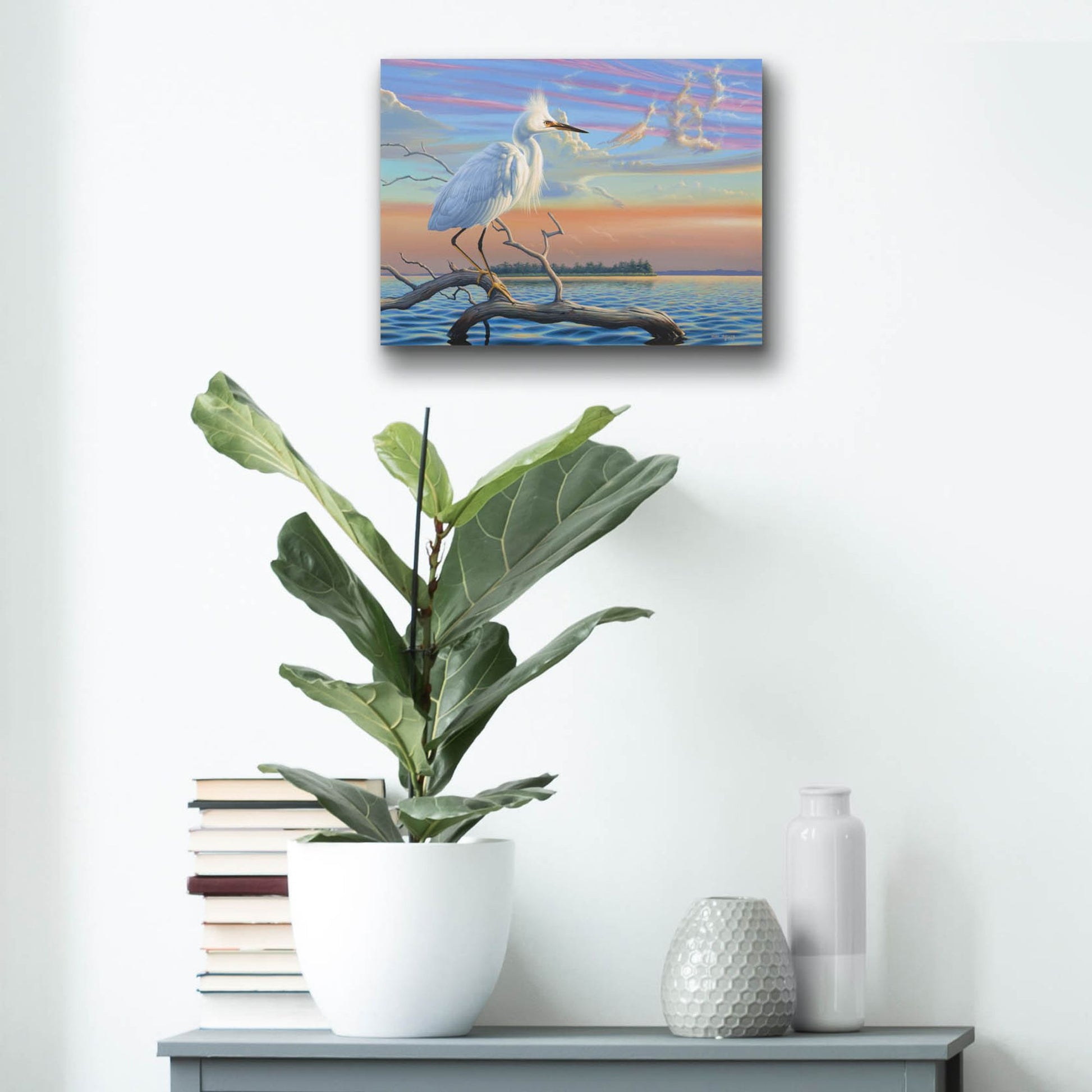 Epic Art 'Reflections - Snowy Egret' by Mark Mueller Wildlife Art, Acrylic Glass Wall Art,16x12