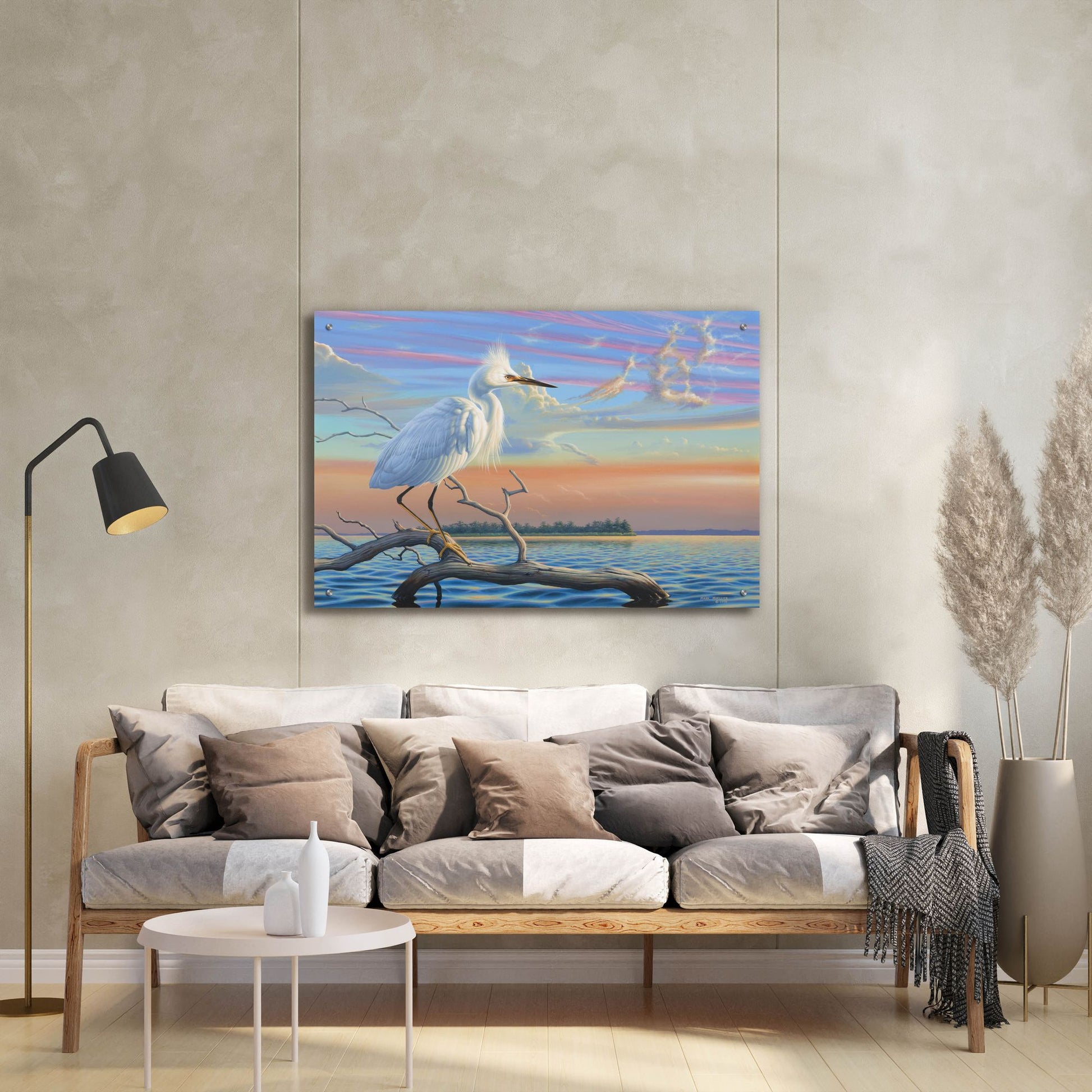 Epic Art 'Reflections - Snowy Egret' by Mark Mueller Wildlife Art, Acrylic Glass Wall Art,36x24