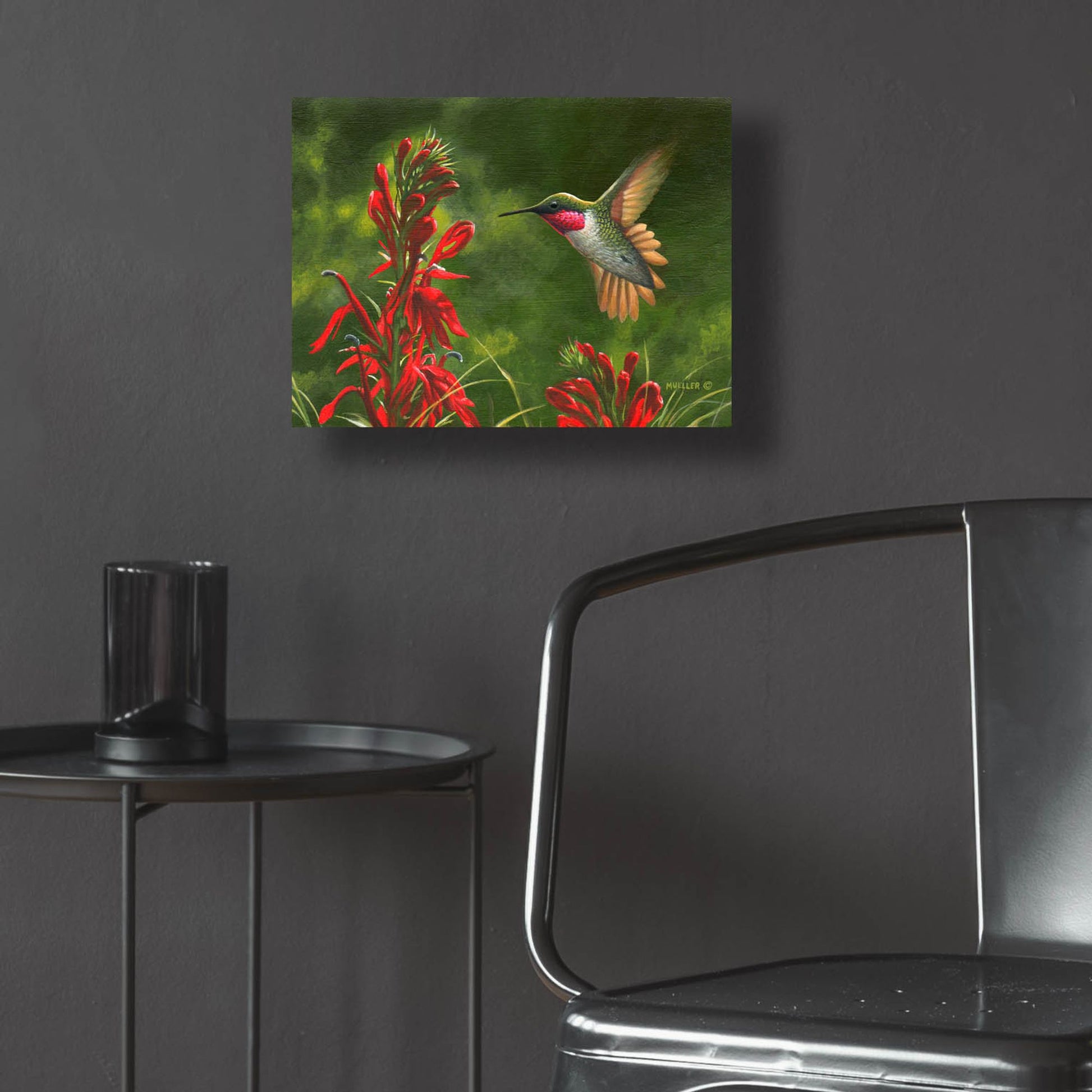 Epic Art 'Seeing Red - Hummingbird and Cardinal Flower' by Mark Mueller Wildlife Art, Acrylic Glass Wall Art,16x12