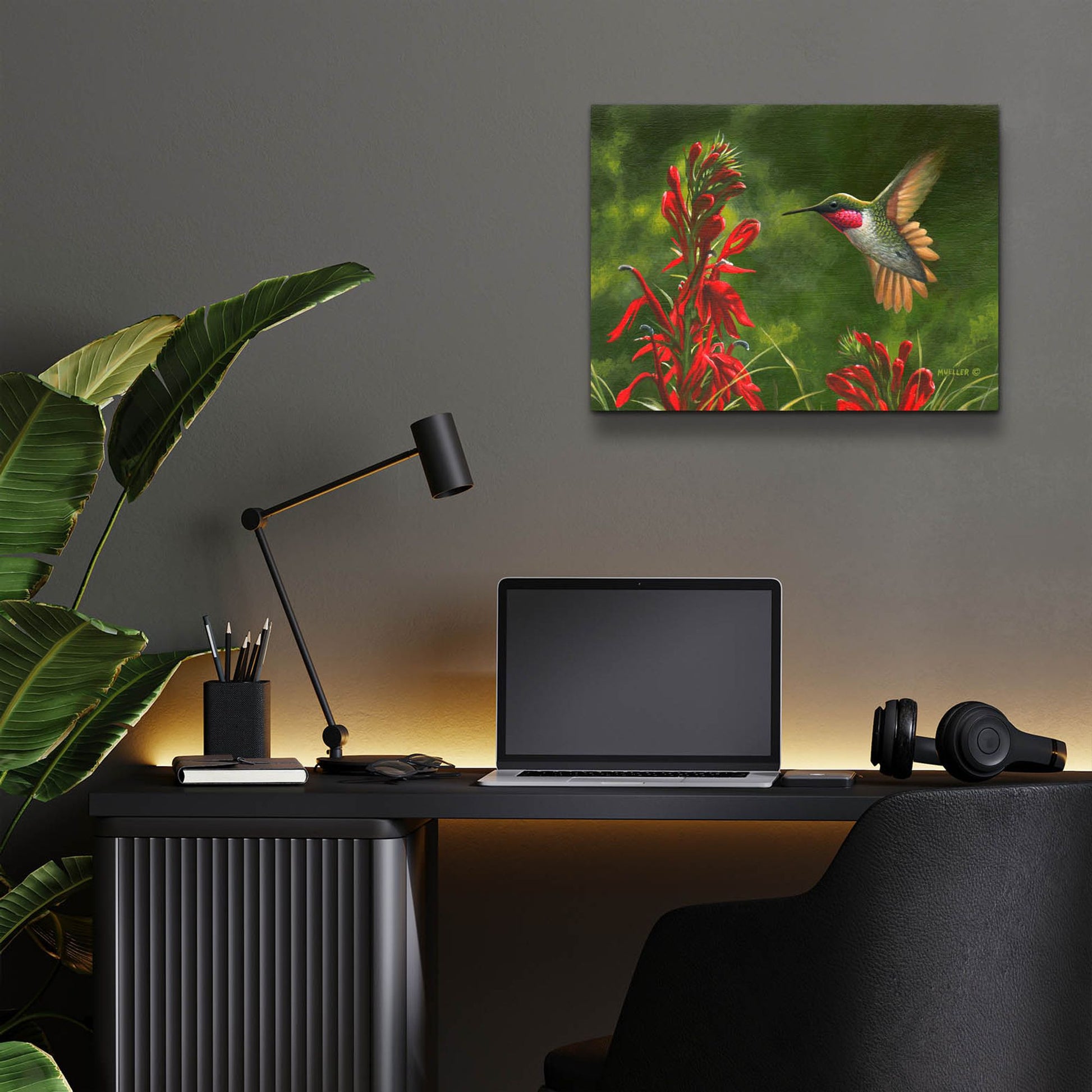 Epic Art 'Seeing Red - Hummingbird and Cardinal Flower' by Mark Mueller Wildlife Art, Acrylic Glass Wall Art,16x12