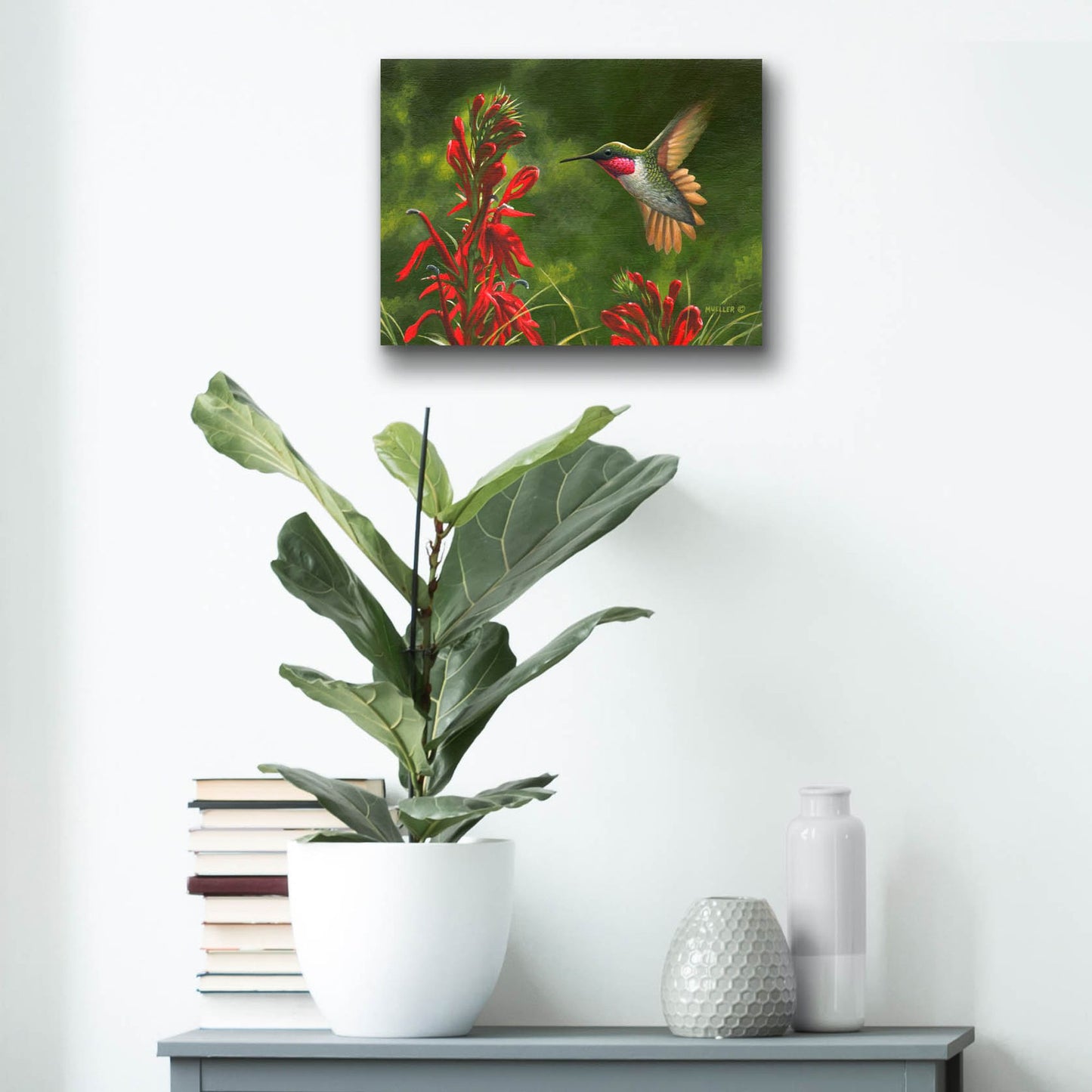 Epic Art 'Seeing Red - Hummingbird and Cardinal Flower' by Mark Mueller Wildlife Art, Acrylic Glass Wall Art,16x12