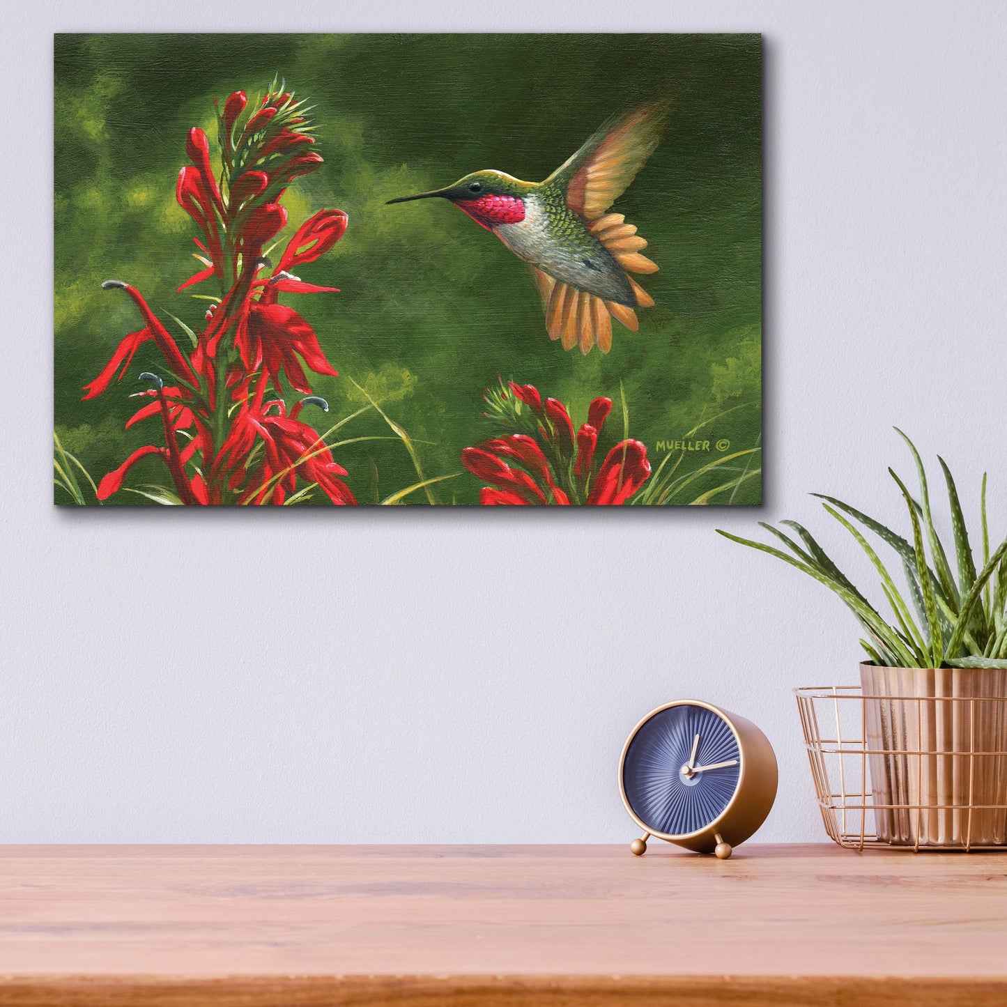 Epic Art 'Seeing Red - Hummingbird and Cardinal Flower' by Mark Mueller Wildlife Art, Acrylic Glass Wall Art,16x12