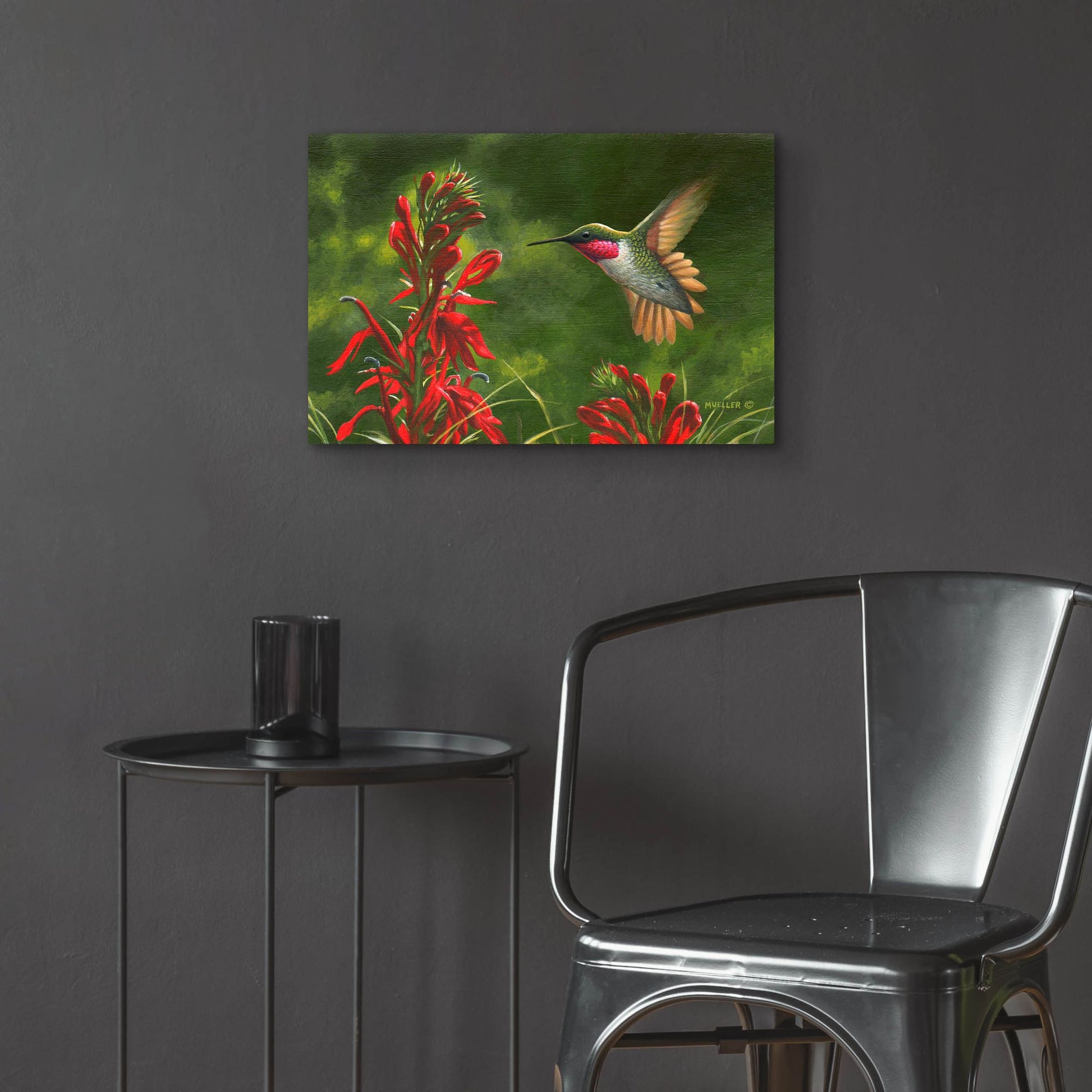 Epic Art 'Seeing Red - Hummingbird and Cardinal Flower' by Mark Mueller Wildlife Art, Acrylic Glass Wall Art,24x16