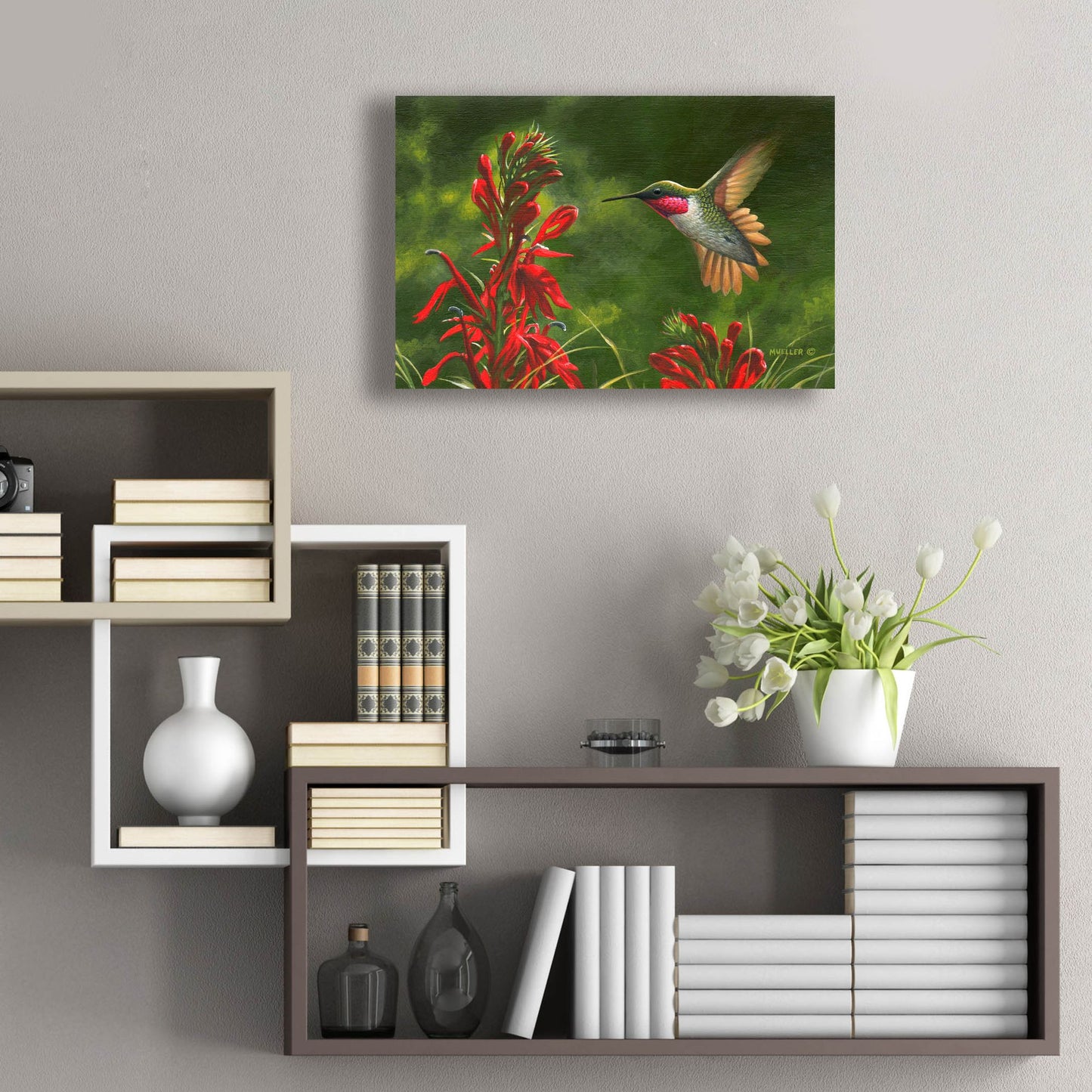 Epic Art 'Seeing Red - Hummingbird and Cardinal Flower' by Mark Mueller Wildlife Art, Acrylic Glass Wall Art,24x16