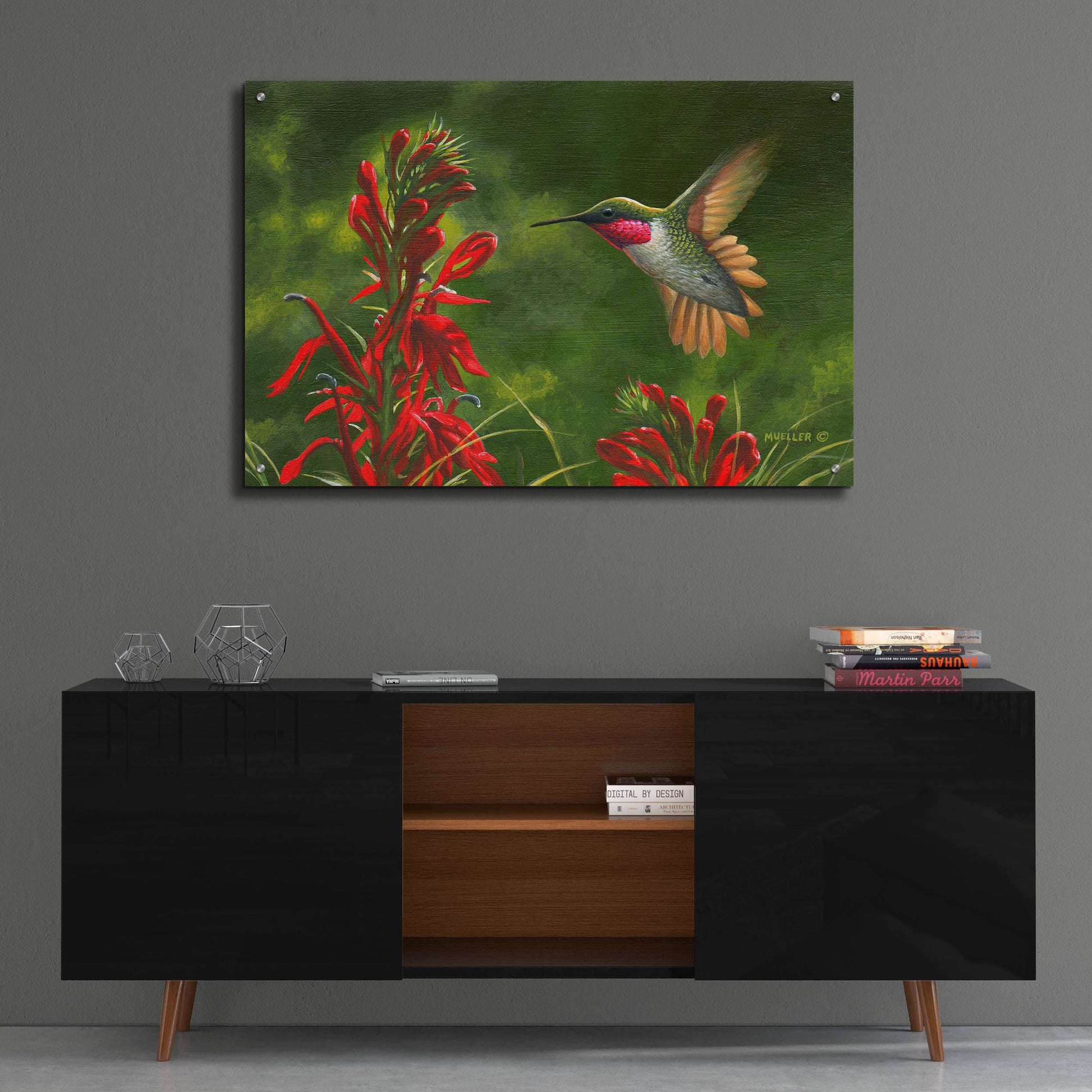 Epic Art 'Seeing Red - Hummingbird and Cardinal Flower' by Mark Mueller Wildlife Art, Acrylic Glass Wall Art,36x24