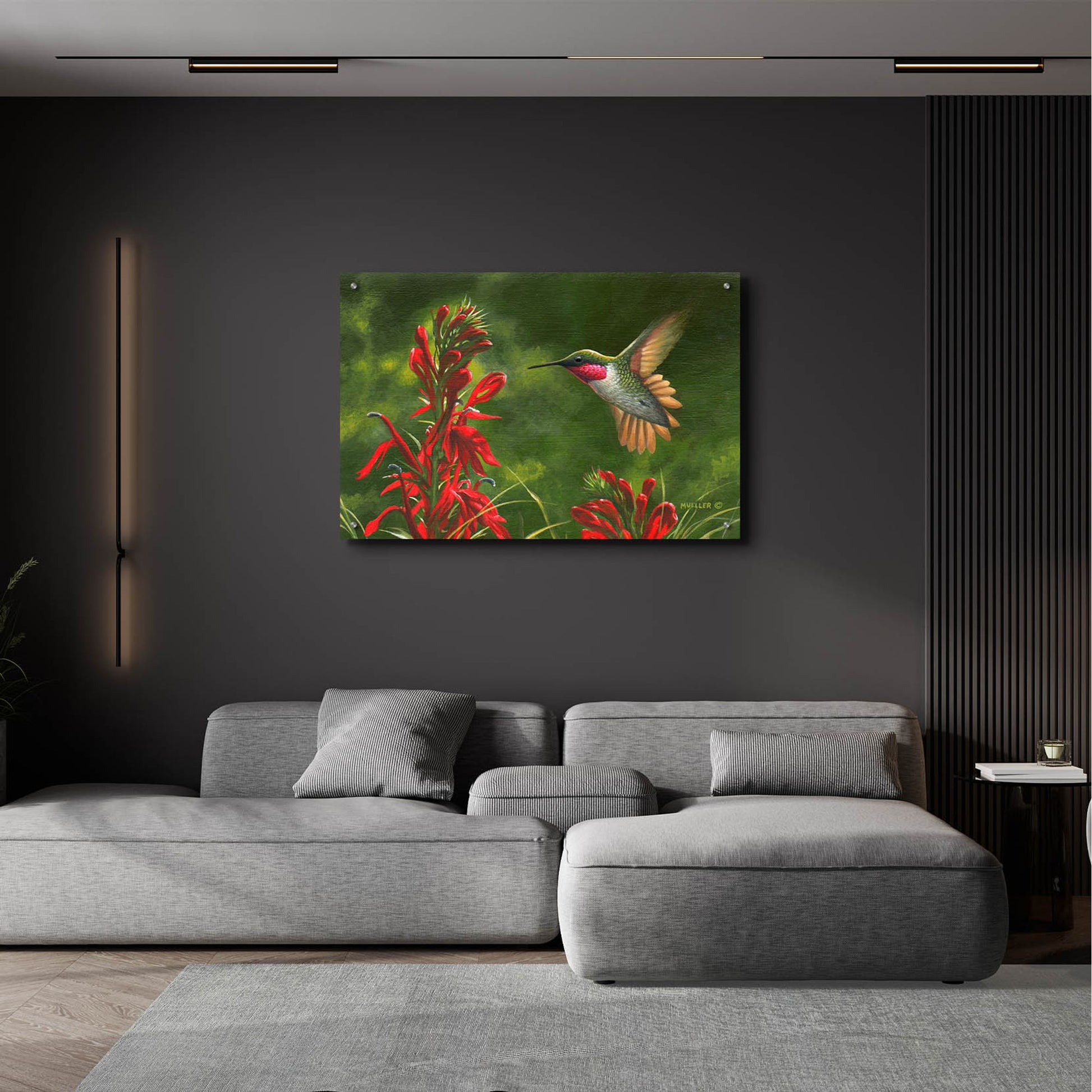 Epic Art 'Seeing Red - Hummingbird and Cardinal Flower' by Mark Mueller Wildlife Art, Acrylic Glass Wall Art,36x24