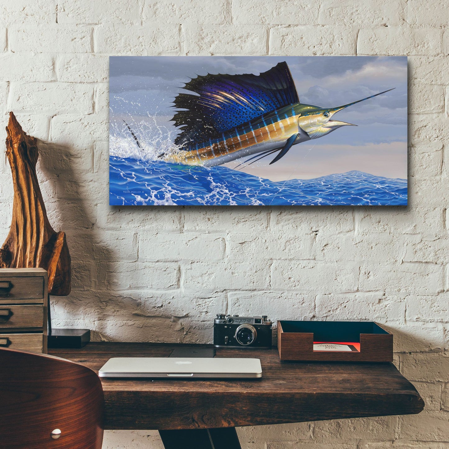 Epic Art 'Splashdown - Sailfish' by Mark Mueller Wildlife Art, Acrylic Glass Wall Art,24x12