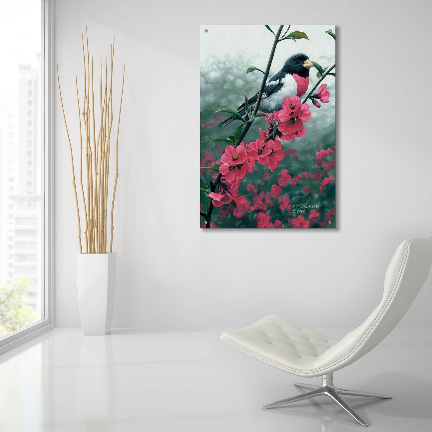 Epic Art 'Spring - Rose-breasted Grosbeak' by Mark Mueller Wildlife Art, Acrylic Glass Wall Art,24x36