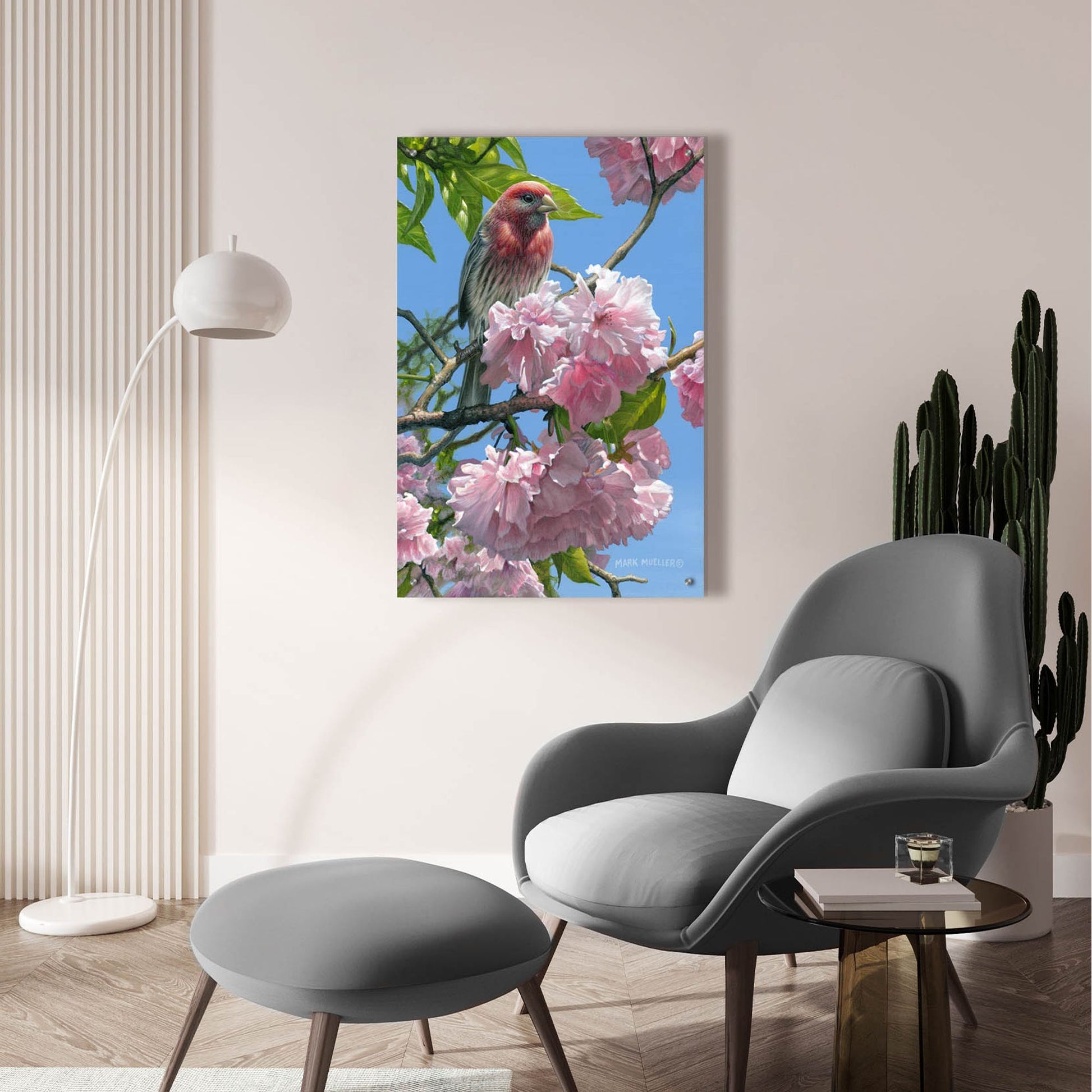 Epic Art 'Spring Glory - House Finch' by Mark Mueller Wildlife Art, Acrylic Glass Wall Art,24x36