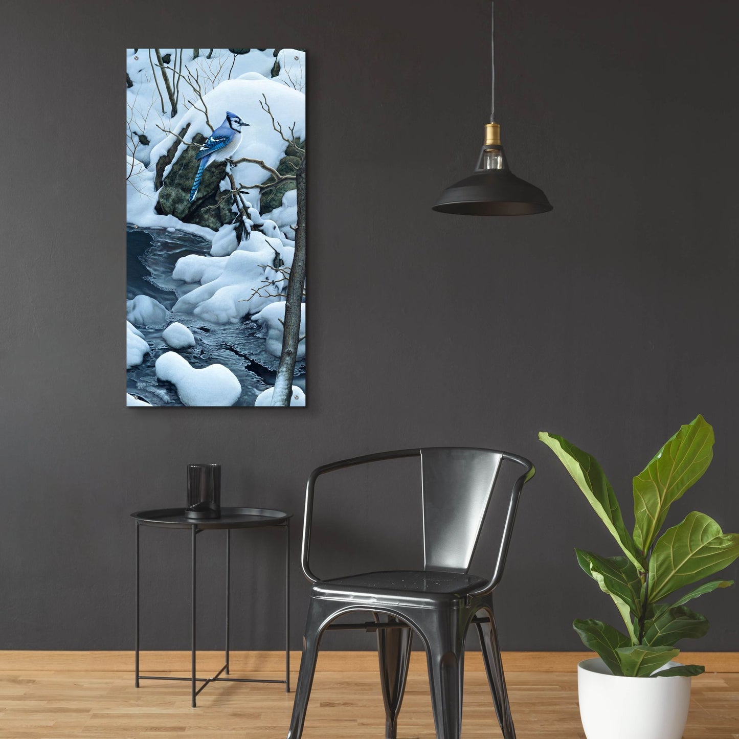 Epic Art 'Tranquil Morning - Blue Jay' by Mark Mueller Wildlife Art, Acrylic Glass Wall Art,24x48