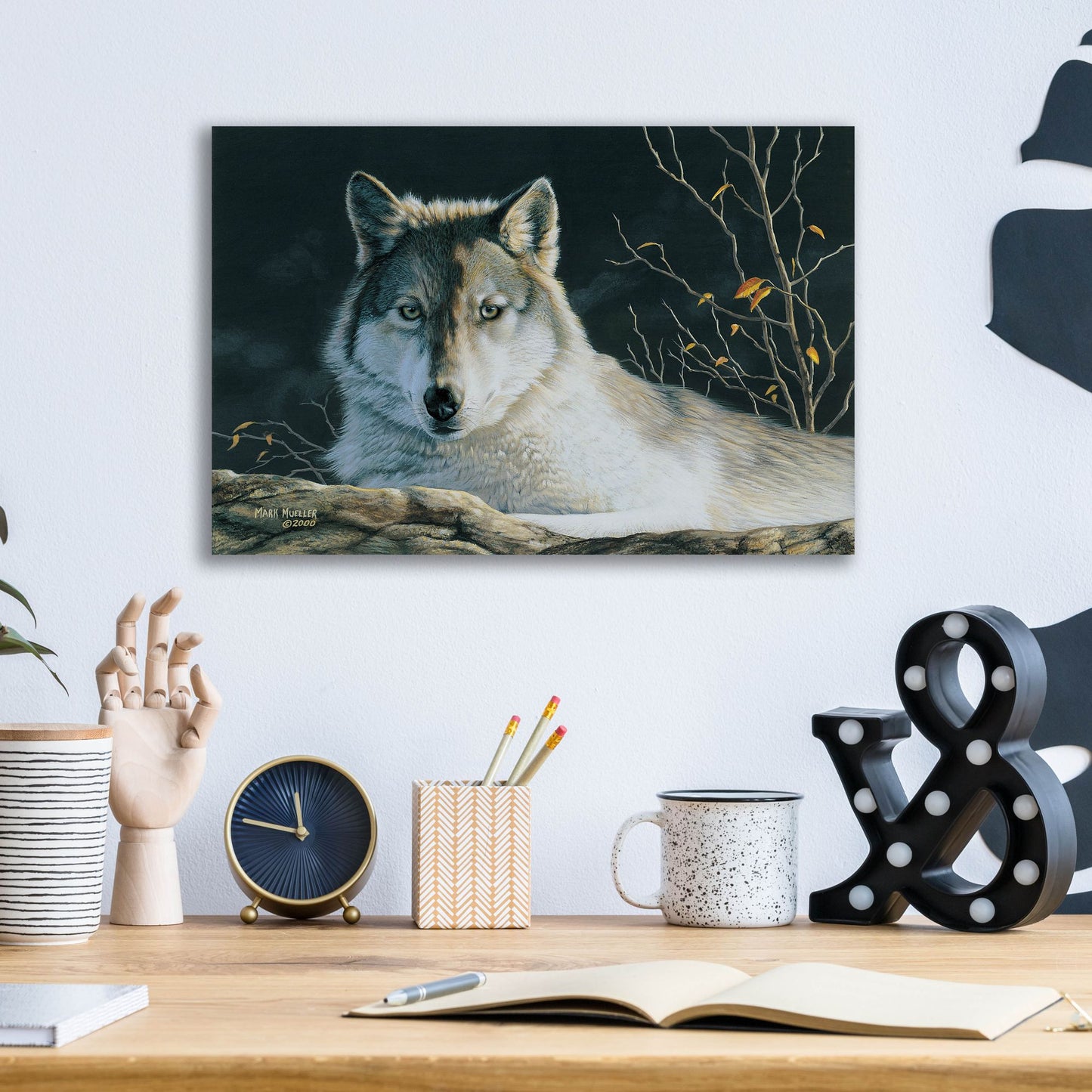 Epic Art 'Watchful Eyes - Gray Wolf' by Mark Mueller Wildlife Art, Acrylic Glass Wall Art,16x12