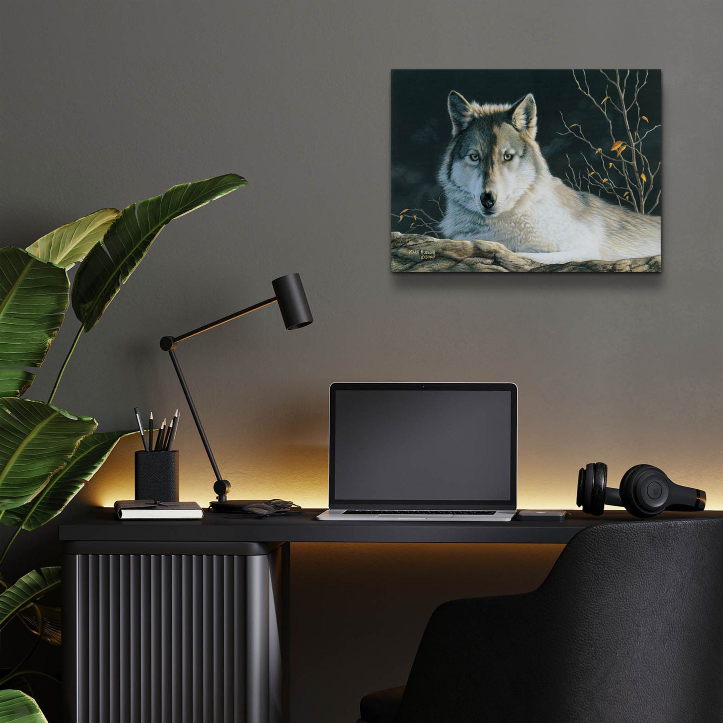 Epic Art 'Watchful Eyes - Gray Wolf' by Mark Mueller Wildlife Art, Acrylic Glass Wall Art,16x12