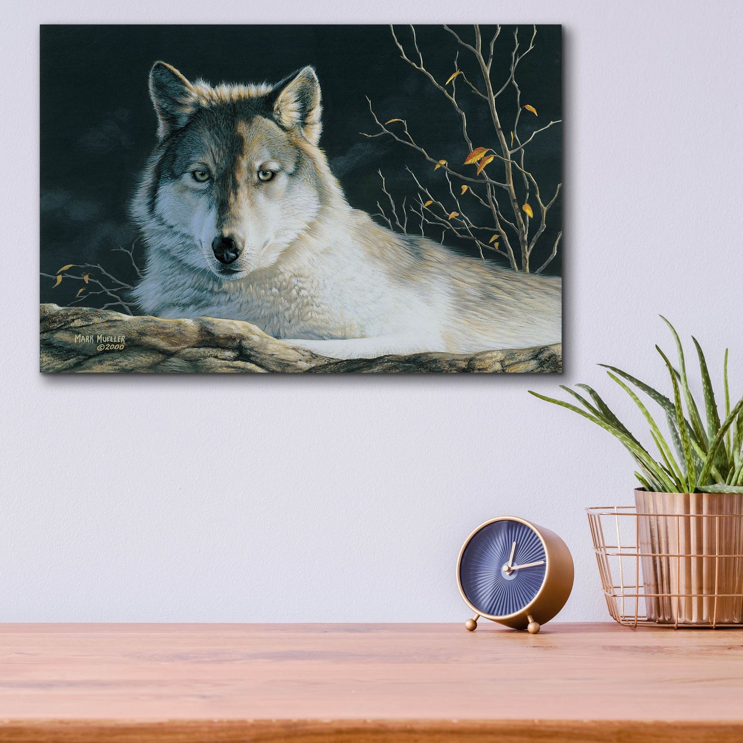 Epic Art 'Watchful Eyes - Gray Wolf' by Mark Mueller Wildlife Art, Acrylic Glass Wall Art,16x12