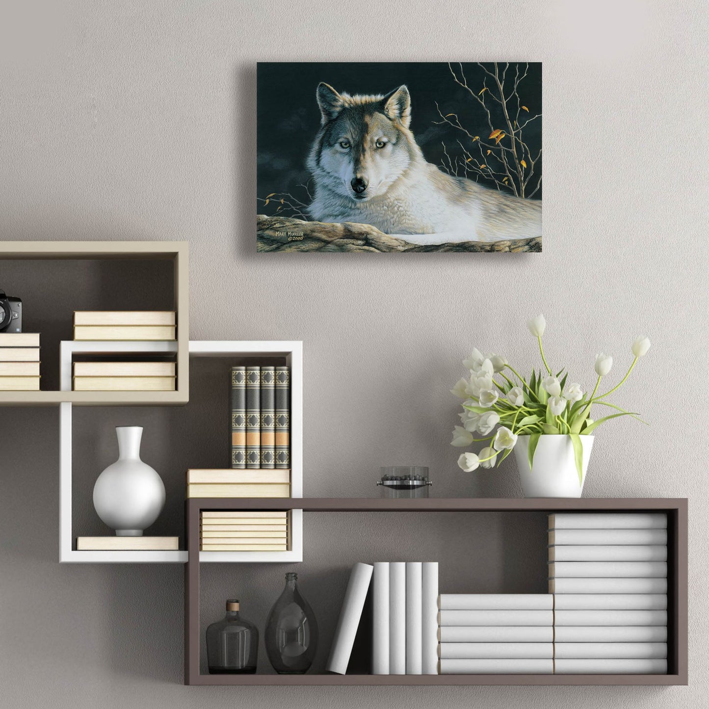 Epic Art 'Watchful Eyes - Gray Wolf' by Mark Mueller Wildlife Art, Acrylic Glass Wall Art,24x16