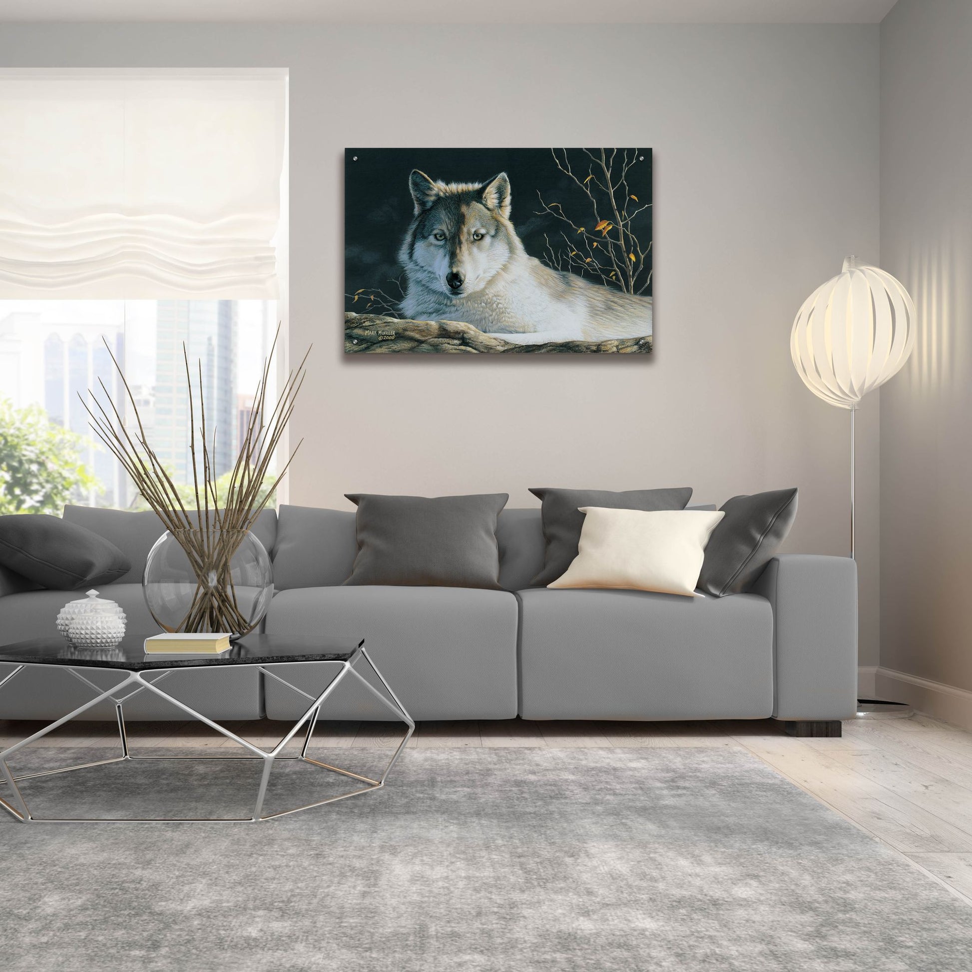 Epic Art 'Watchful Eyes - Gray Wolf' by Mark Mueller Wildlife Art, Acrylic Glass Wall Art,36x24