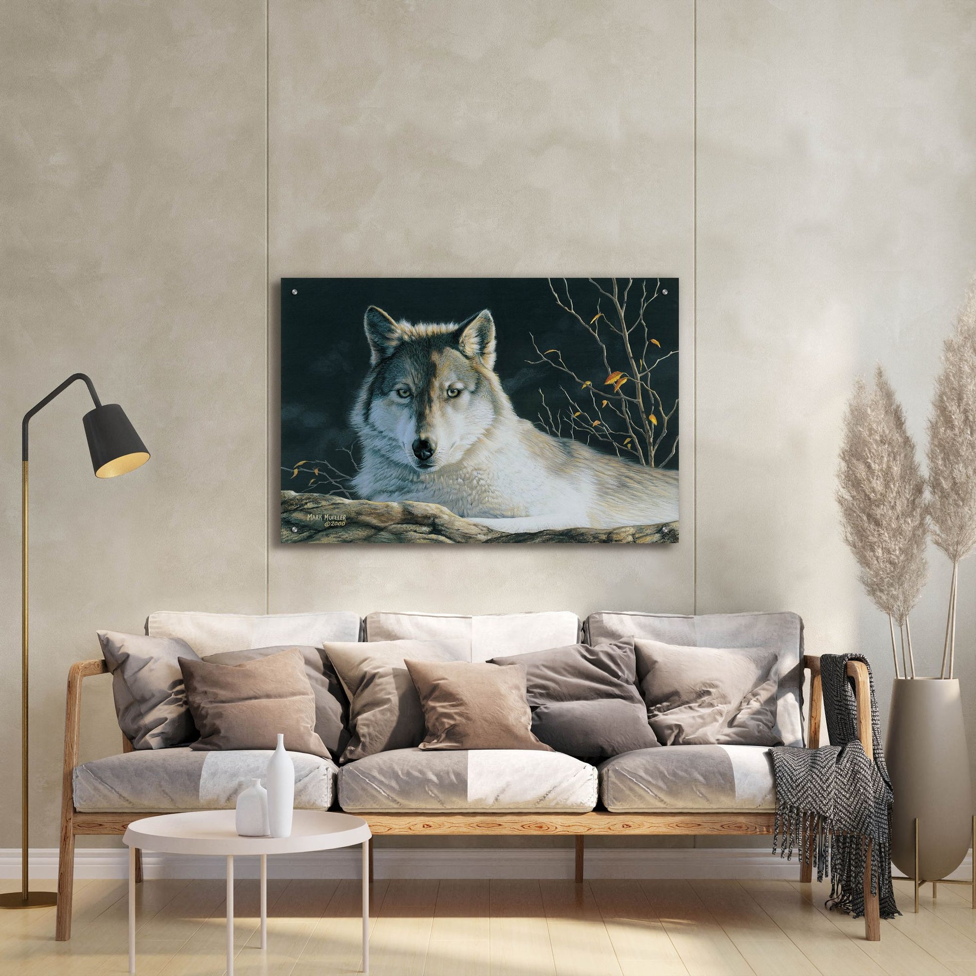 Epic Art 'Watchful Eyes - Gray Wolf' by Mark Mueller Wildlife Art, Acrylic Glass Wall Art,36x24