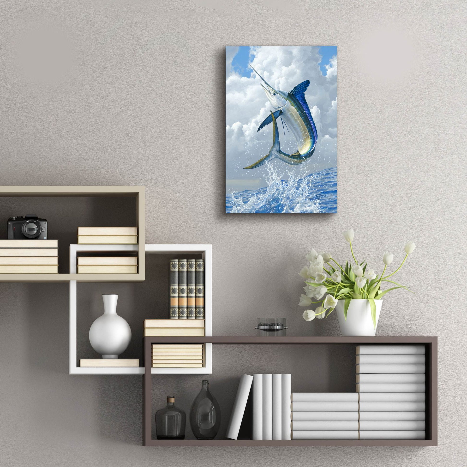 Epic Art 'White Marlin' by Mark Mueller Wildlife Art, Acrylic Glass Wall Art,16x24