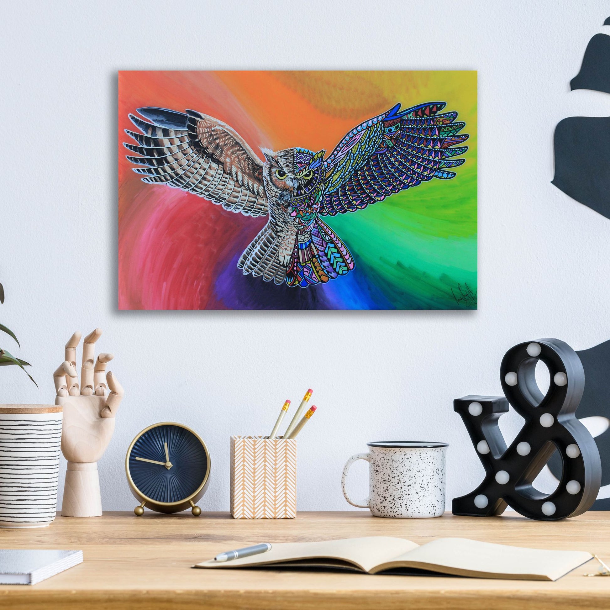 Epic Art 'Animals Of Pride - Owl' by Martin Nasim, Acrylic Glass Wall Art,16x12