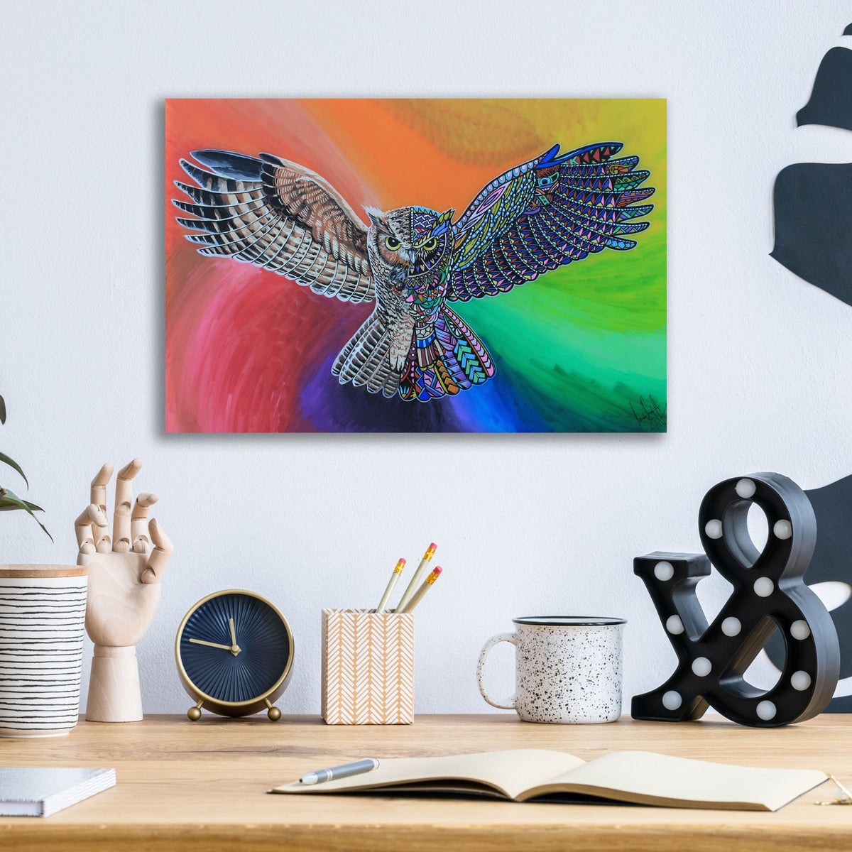 Epic Art 'Animals Of Pride - Owl' by Martin Nasim, Acrylic Glass Wall Art,16x12