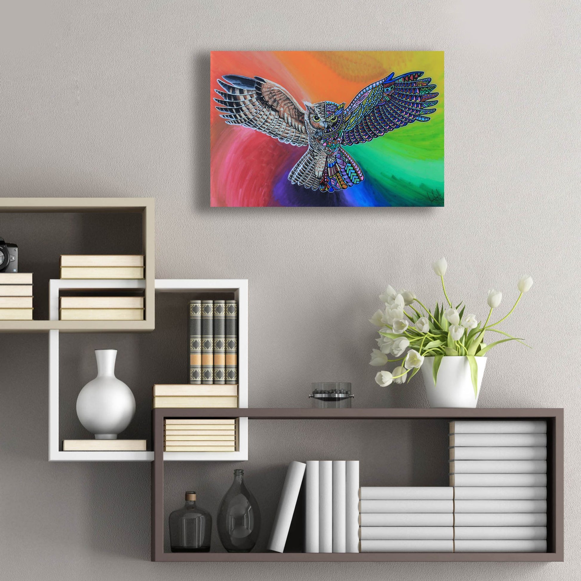 Epic Art 'Animals Of Pride - Owl' by Martin Nasim, Acrylic Glass Wall Art,24x16
