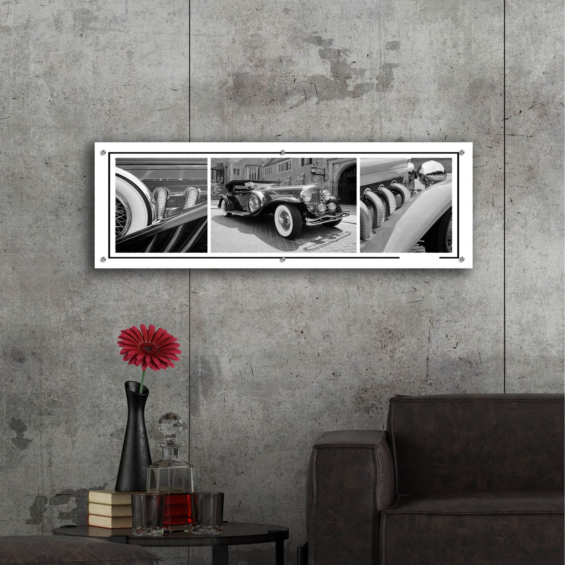 Epic Art 'Dusenberg Montage 2' by Monte Nagler, Acrylic Glass Wall Art,48x16