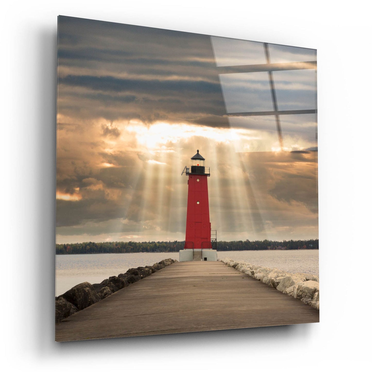 Epic Art 'Manistique Lighthouse & Sunbeams, Michigan 14' by Monte Nagler, Acrylic Glass Wall Art,12x12