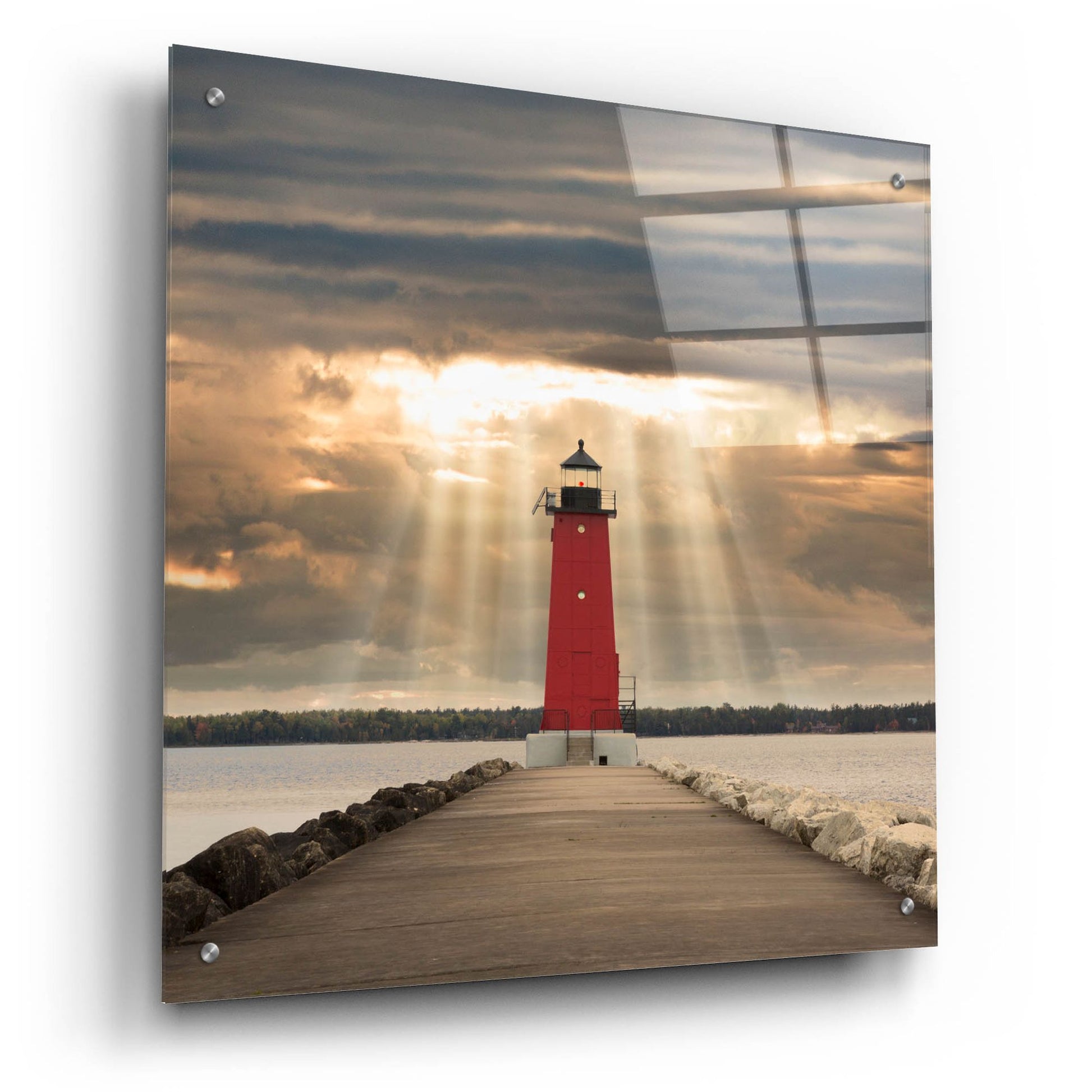 Epic Art 'Manistique Lighthouse & Sunbeams, Michigan 14' by Monte Nagler, Acrylic Glass Wall Art,24x24