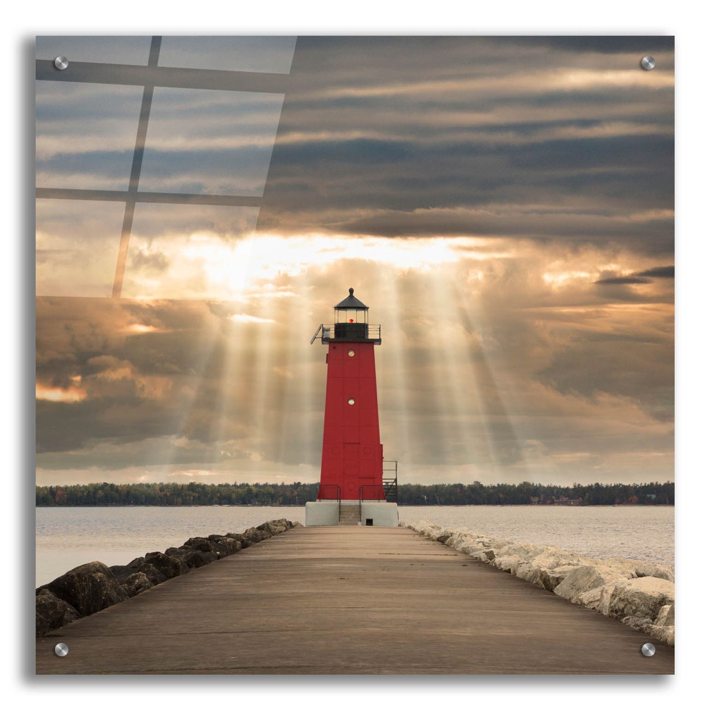 Epic Art 'Manistique Lighthouse & Sunbeams, Michigan 14' by Monte Nagler, Acrylic Glass Wall Art,24x24