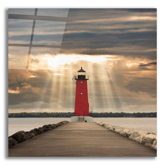 Epic Art 'Manistique Lighthouse & Sunbeams, Michigan 14' by Monte Nagler, Acrylic Glass Wall Art