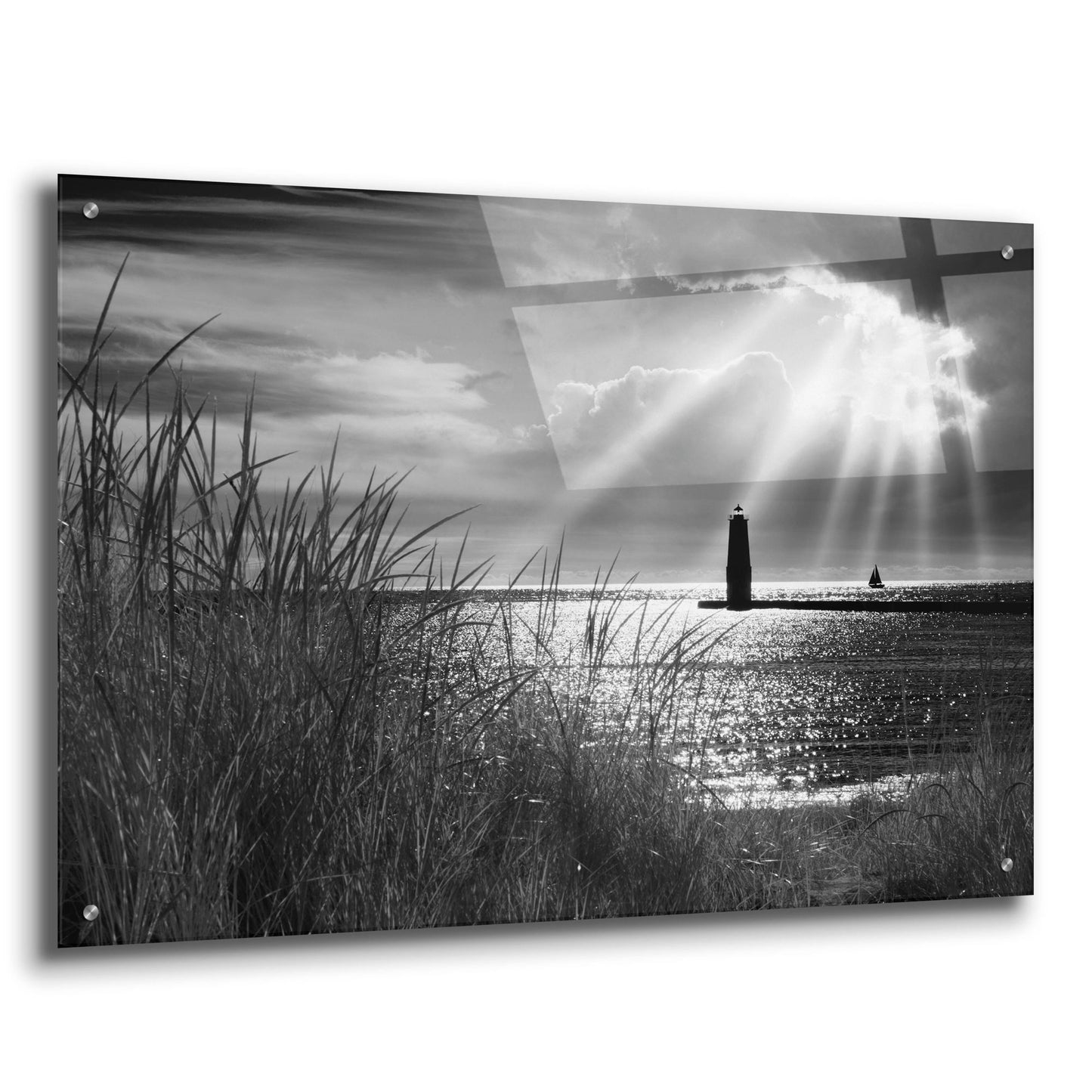 Epic Art 'Frankfort Lighthouse and Sunbeams' by Monte Nagler, Acrylic Glass Wall Art,36x24