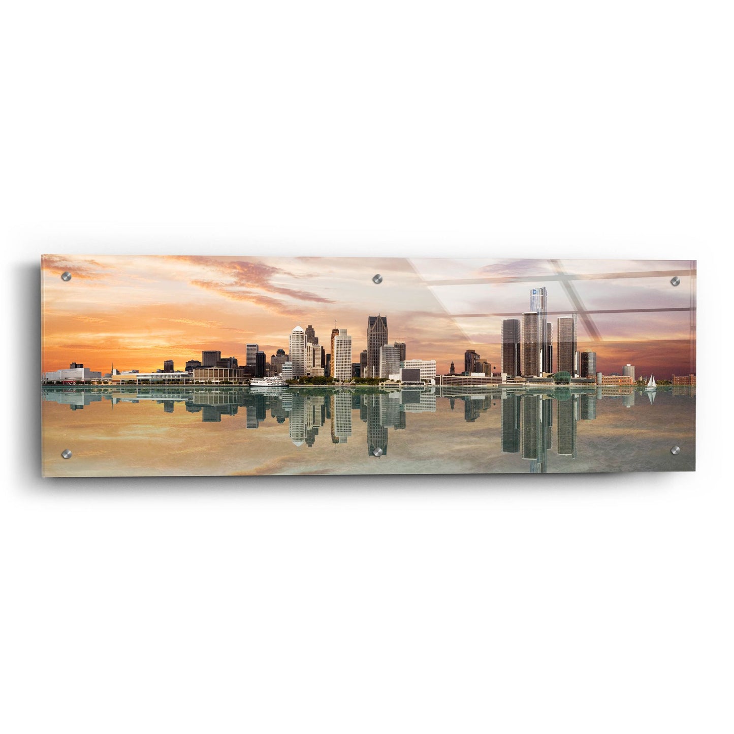 Epic Art 'Detroit Sunset Panorama, Michigan 07' by Monte Nagler, Acrylic Glass Wall Art,36x12