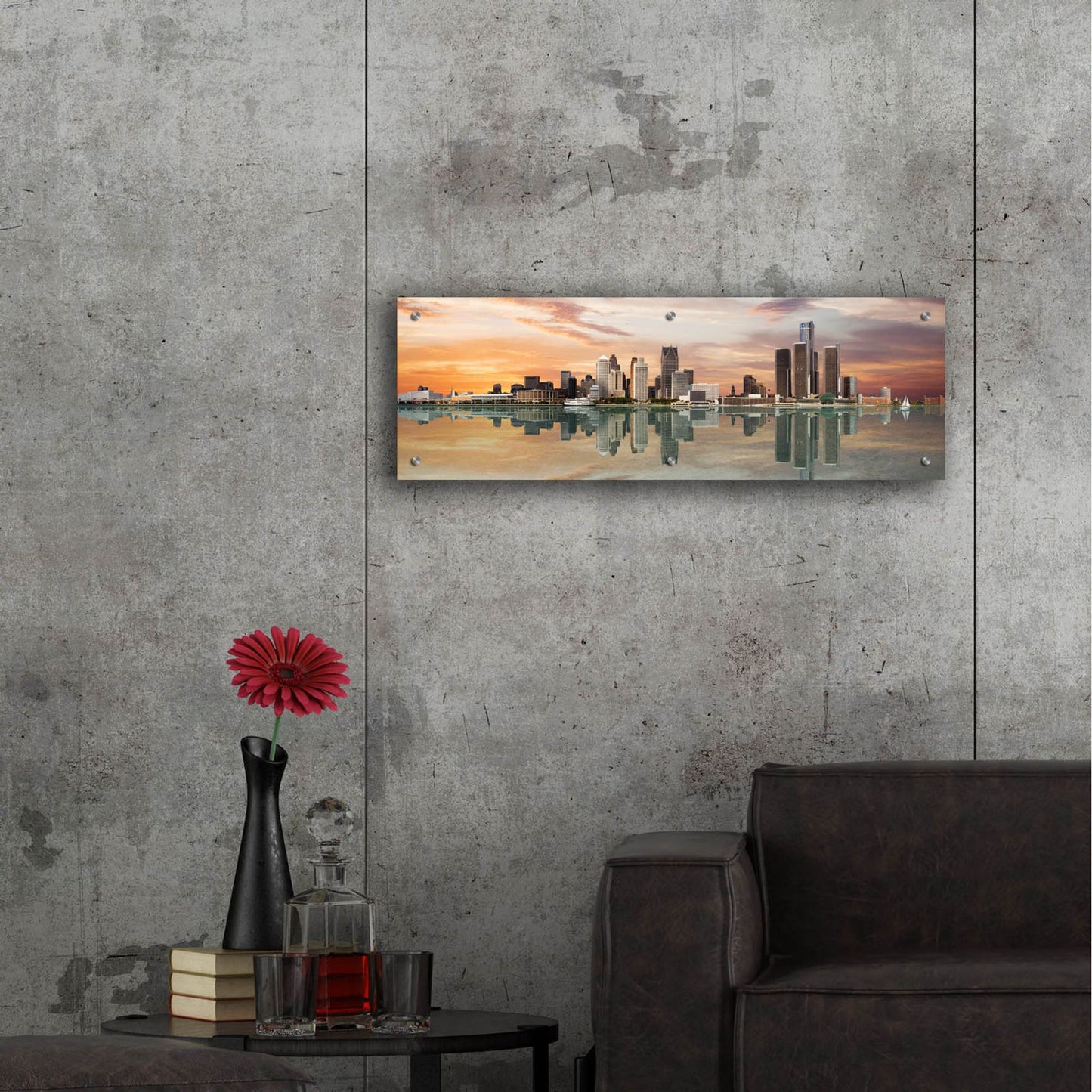 Epic Art 'Detroit Sunset Panorama, Michigan 07' by Monte Nagler, Acrylic Glass Wall Art,36x12