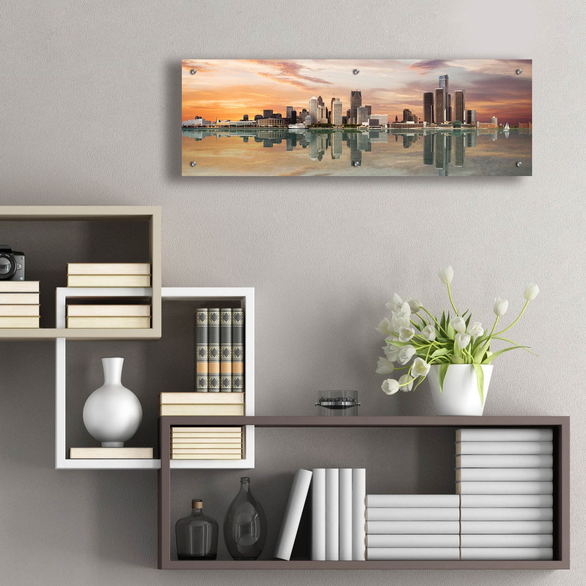 Epic Art 'Detroit Sunset Panorama, Michigan 07' by Monte Nagler, Acrylic Glass Wall Art,36x12