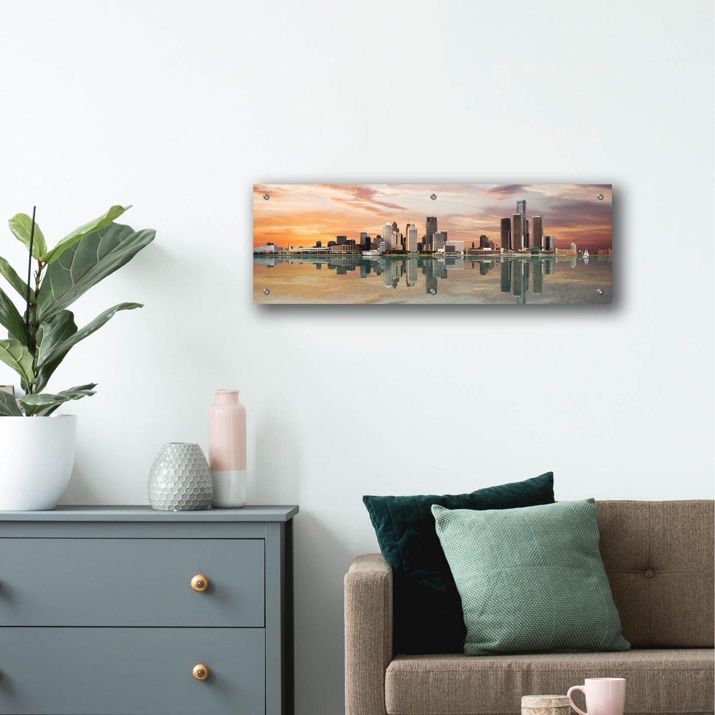 Epic Art 'Detroit Sunset Panorama, Michigan 07' by Monte Nagler, Acrylic Glass Wall Art,36x12